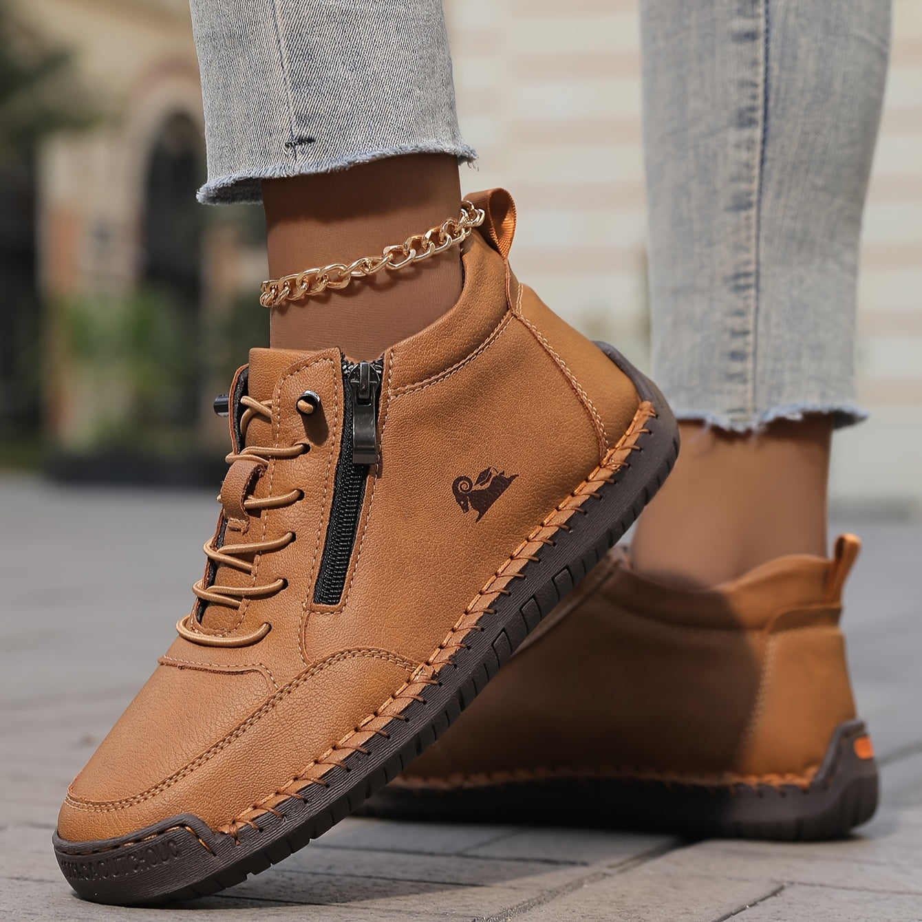Women's Ankle Boot Lace-Up Side Zip - Khaki