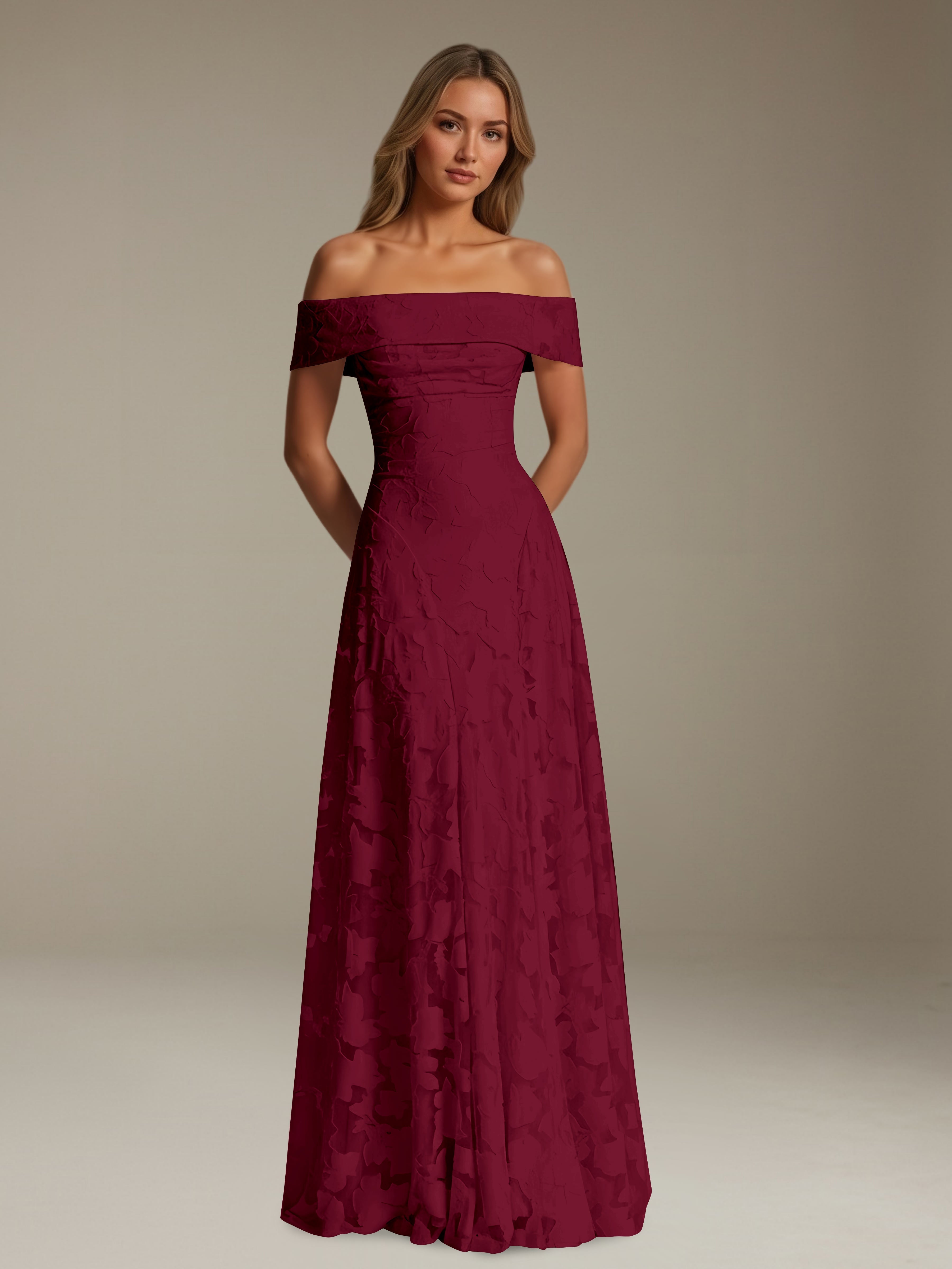 Women’s Off-Shoulder Floral Lace Maxi Dress | A-Line Occasion Gown
