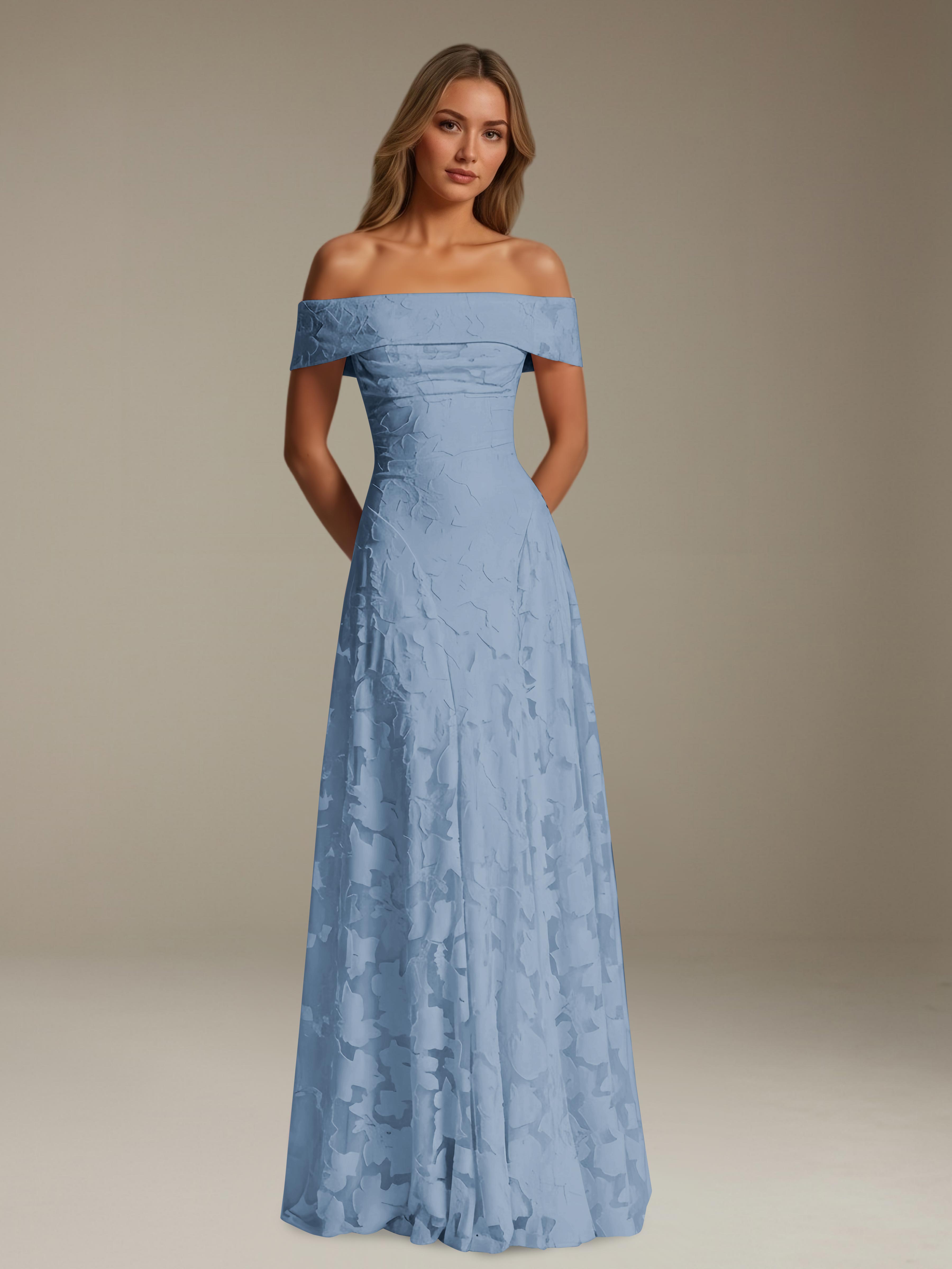 Women’s Off-Shoulder Floral Lace Maxi Dress | A-Line Occasion Gown
