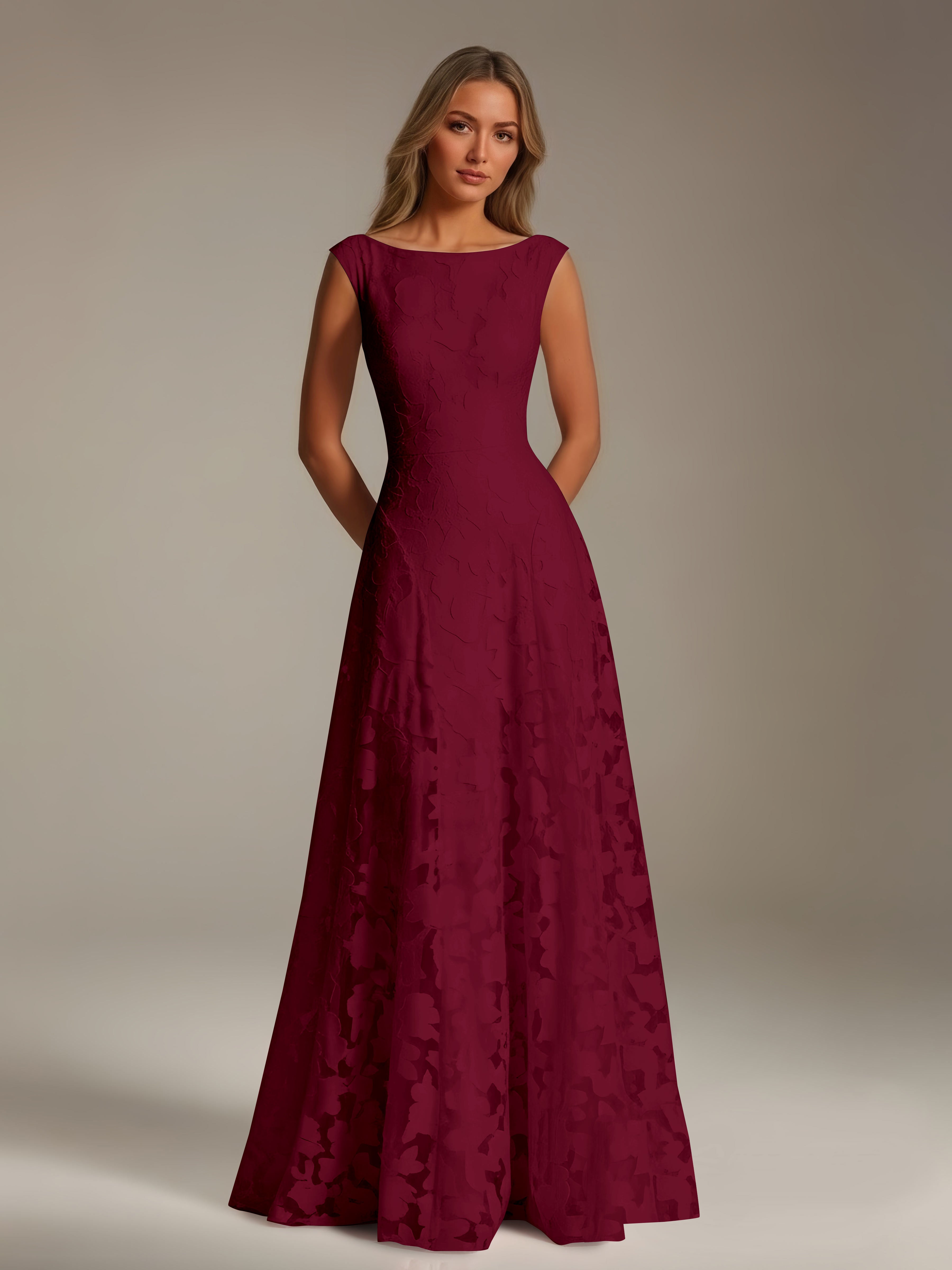 Women’s Floral Lace A-Line Maxi Dress | Scoop Neck Lace-Up Evening