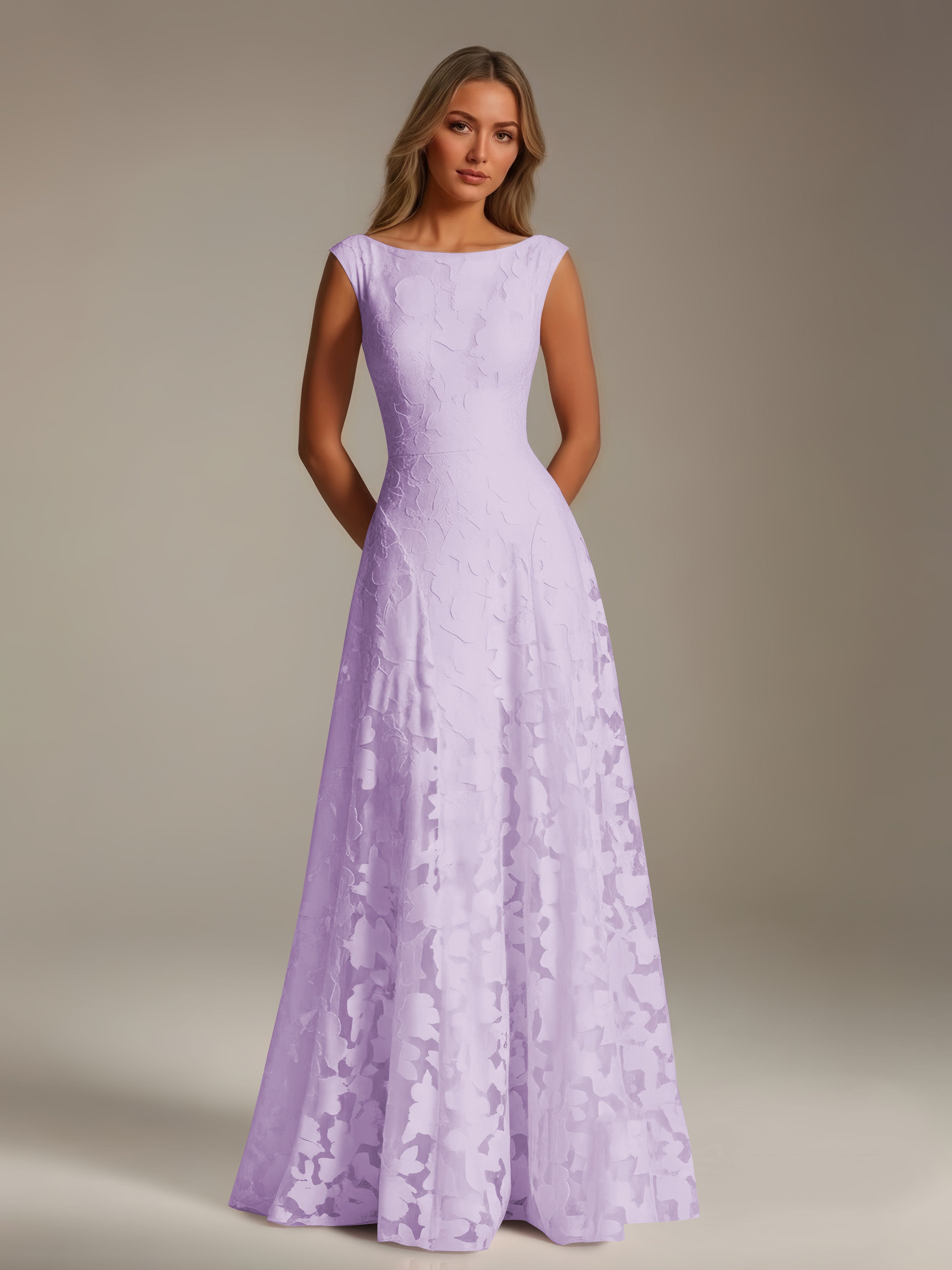 Women’s Floral Lace A-Line Maxi Dress | Scoop Neck Lace-Up Evening