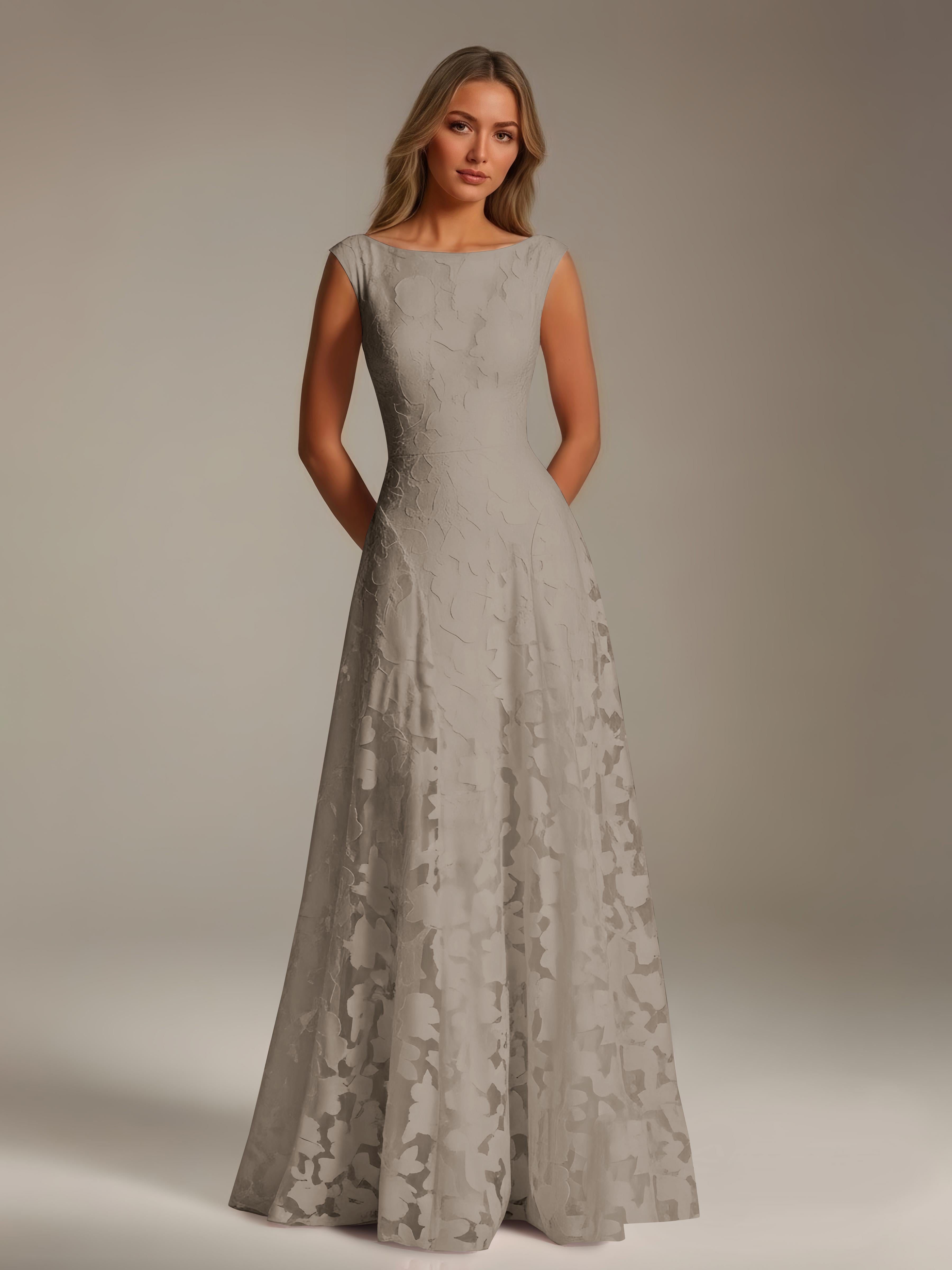 Women’s Floral Lace A-Line Maxi Dress | Scoop Neck Lace-Up Evening