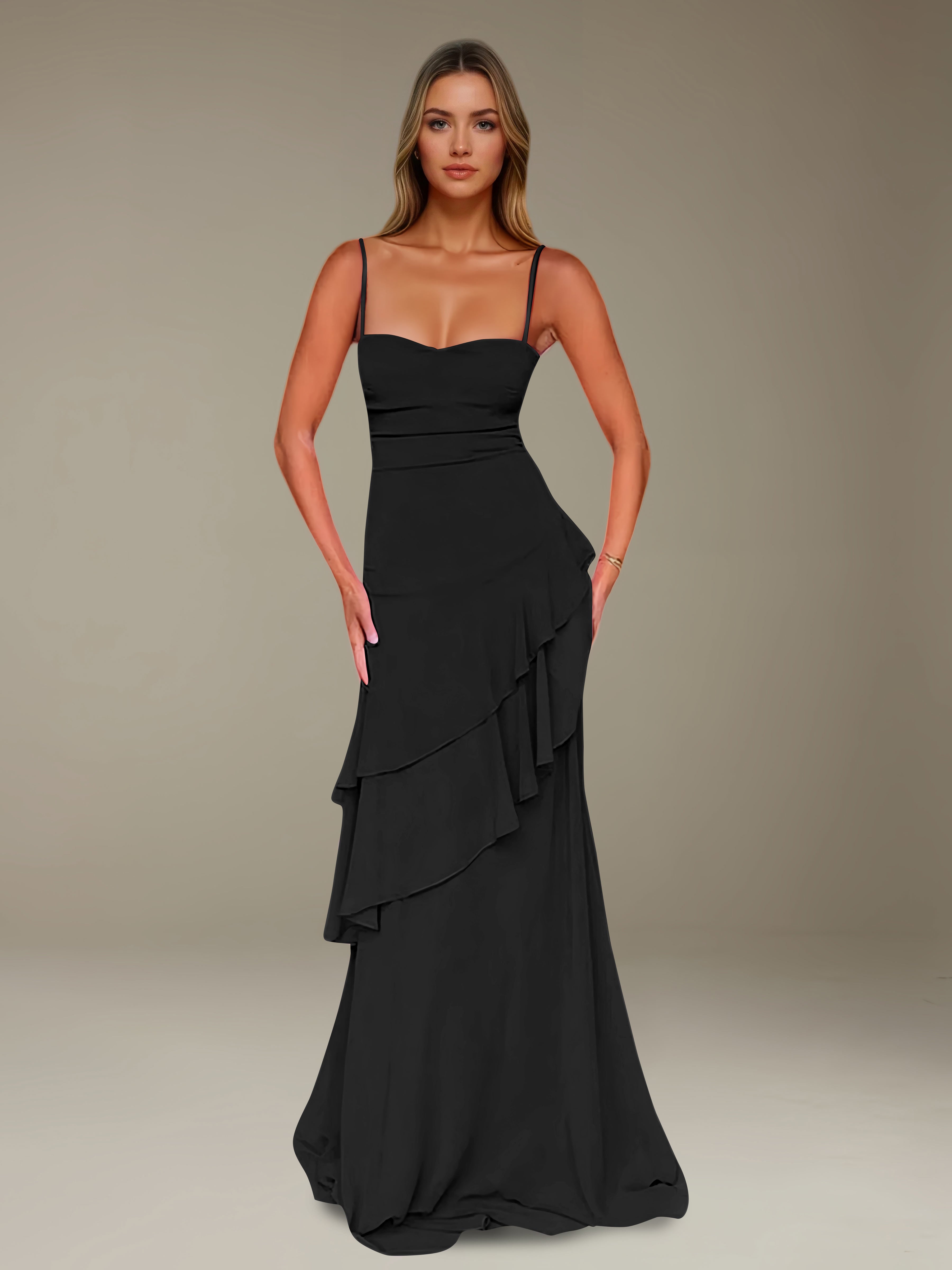 Women’s Chiffon A-Line Maxi Dress | Spaghetti Strap Tiered Occasion Gown