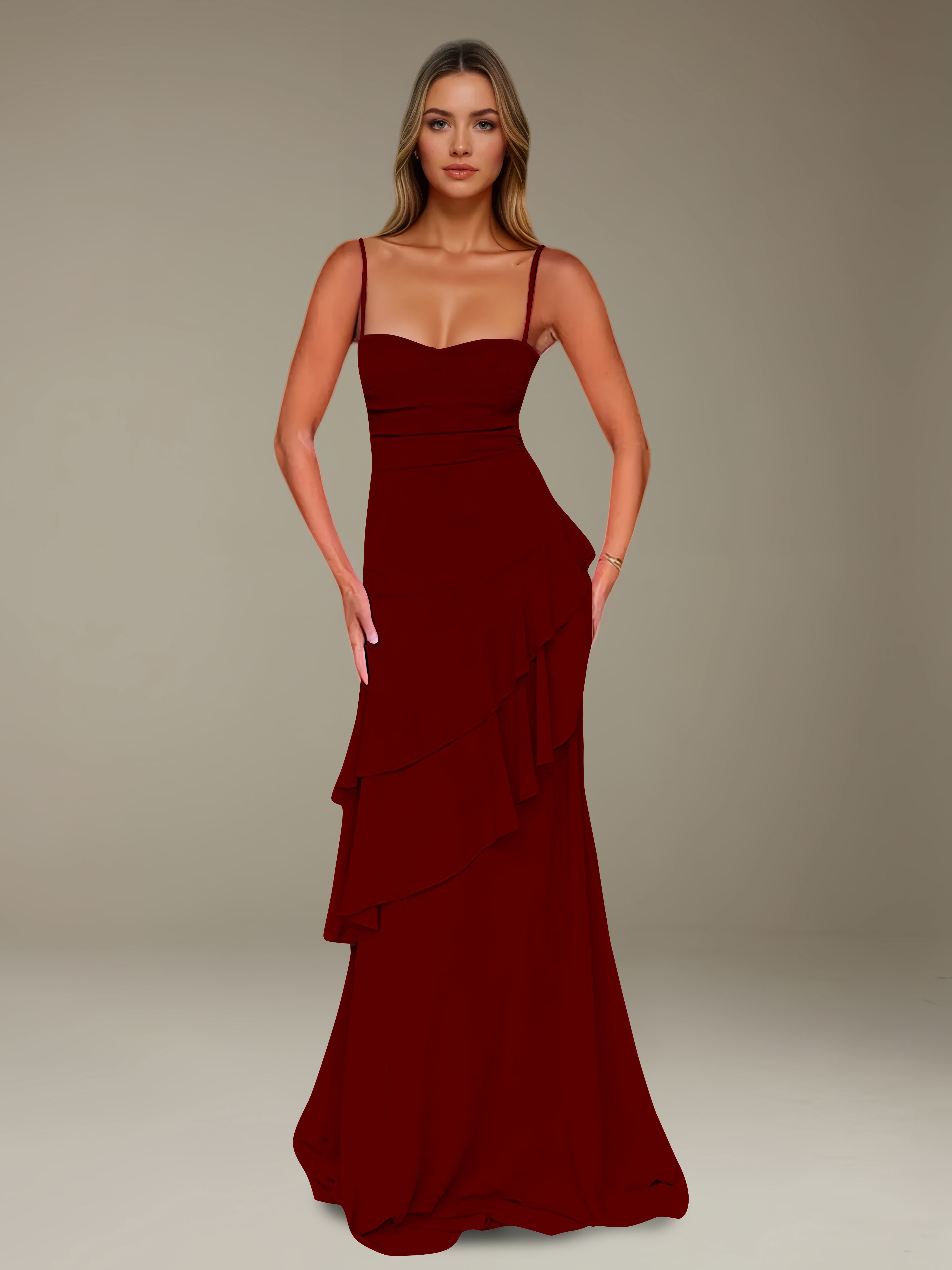 Women’s Chiffon A-Line Maxi Dress | Spaghetti Strap Tiered Occasion Gown