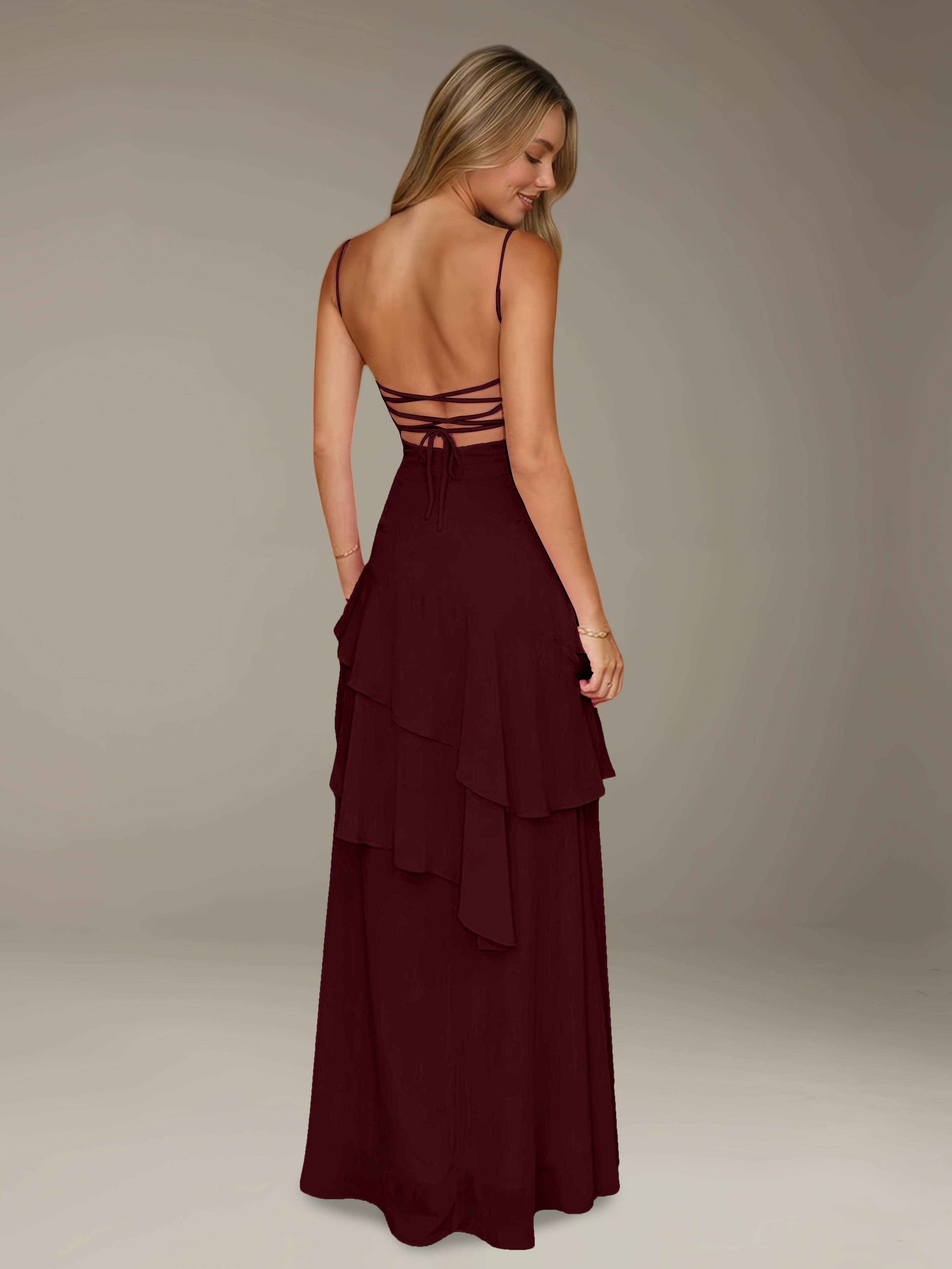 Women’s Chiffon A-Line Maxi Dress | Spaghetti Strap Tiered Occasion Gown