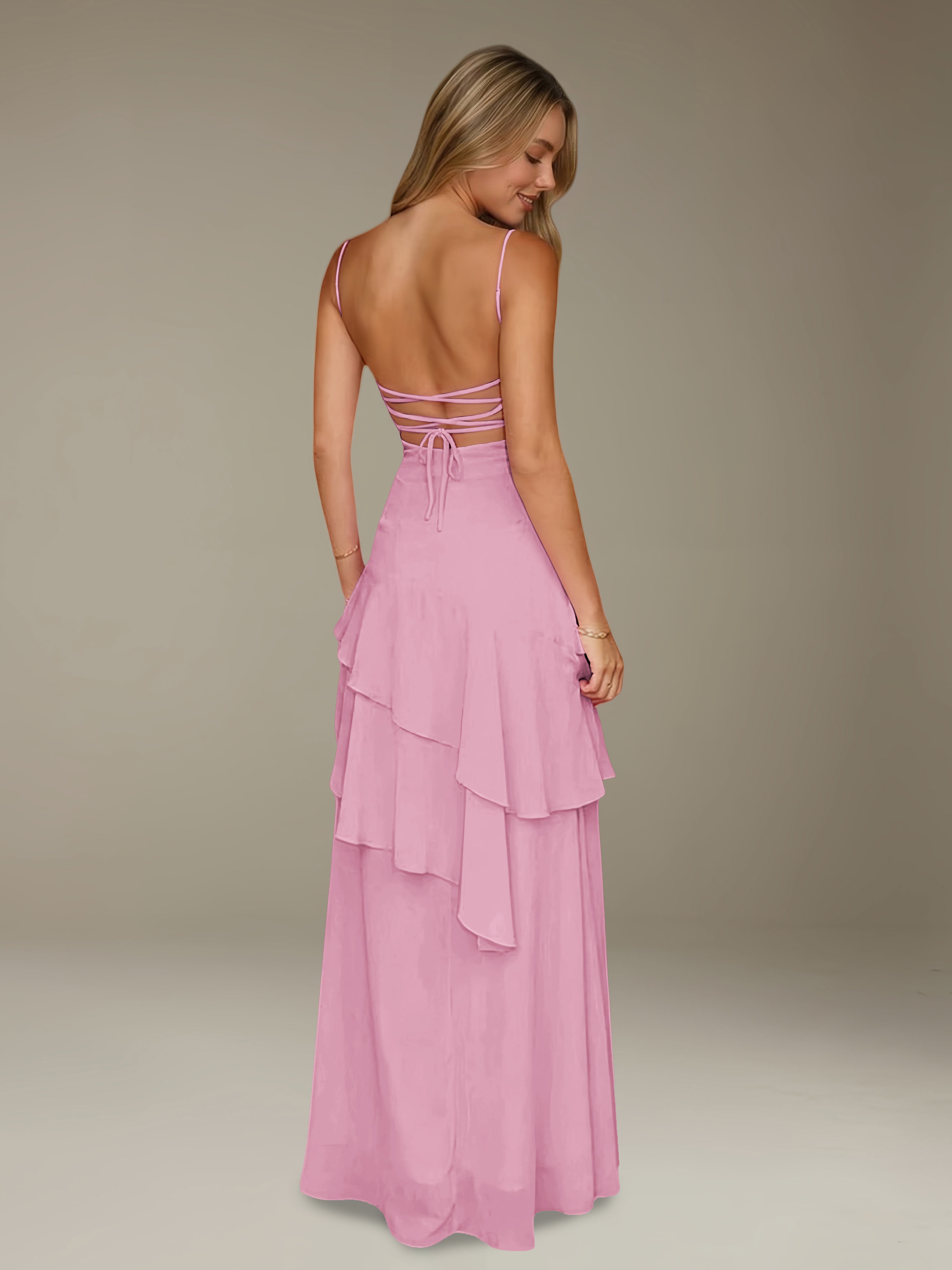 Women’s Chiffon A-Line Maxi Dress | Spaghetti Strap Tiered Occasion Gown