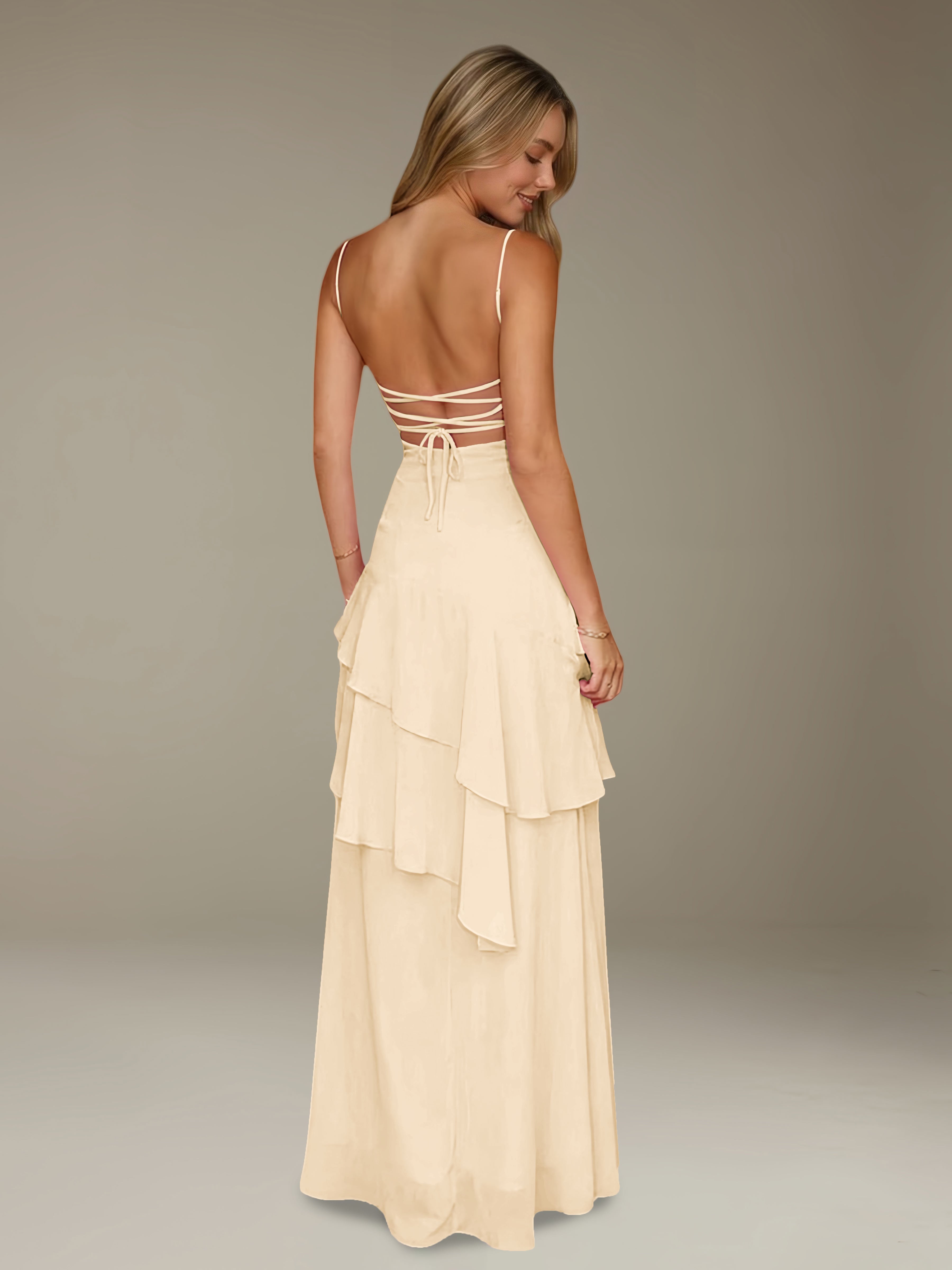 Women’s Chiffon A-Line Maxi Dress | Spaghetti Strap Tiered Occasion Gown