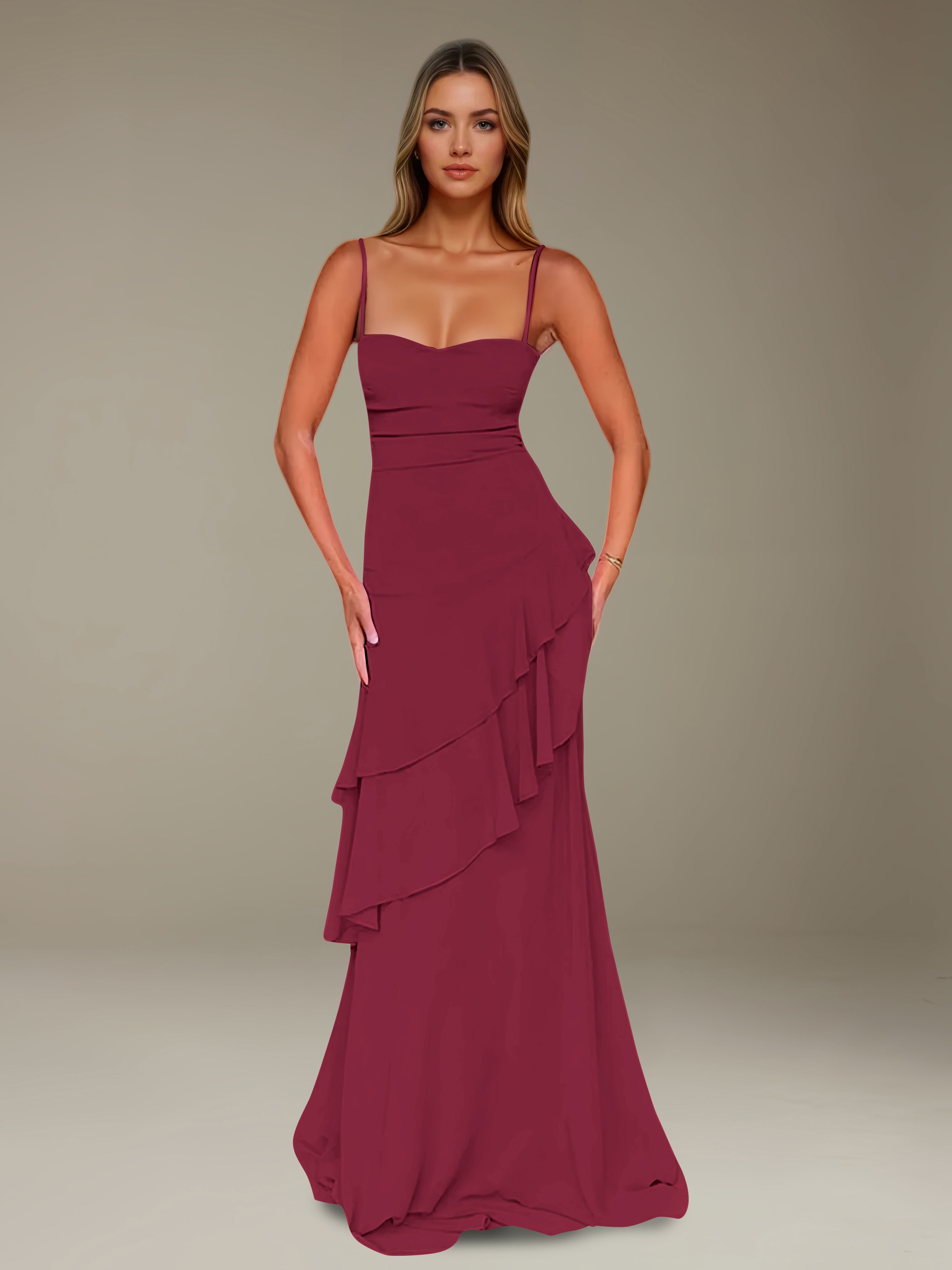 Women’s Chiffon A-Line Maxi Dress | Spaghetti Strap Tiered Occasion Gown