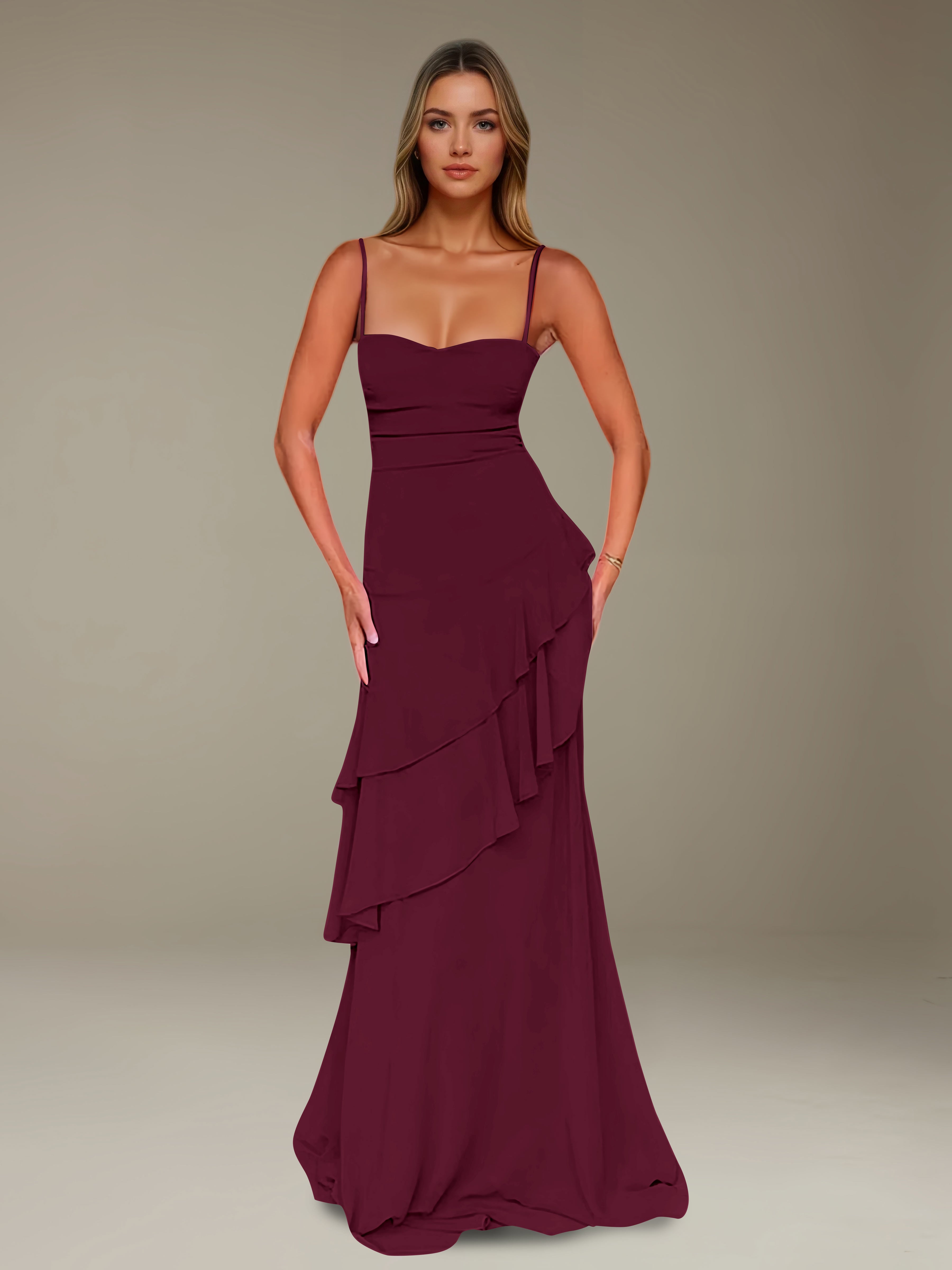 Women’s Chiffon A-Line Maxi Dress | Spaghetti Strap Tiered Occasion Gown