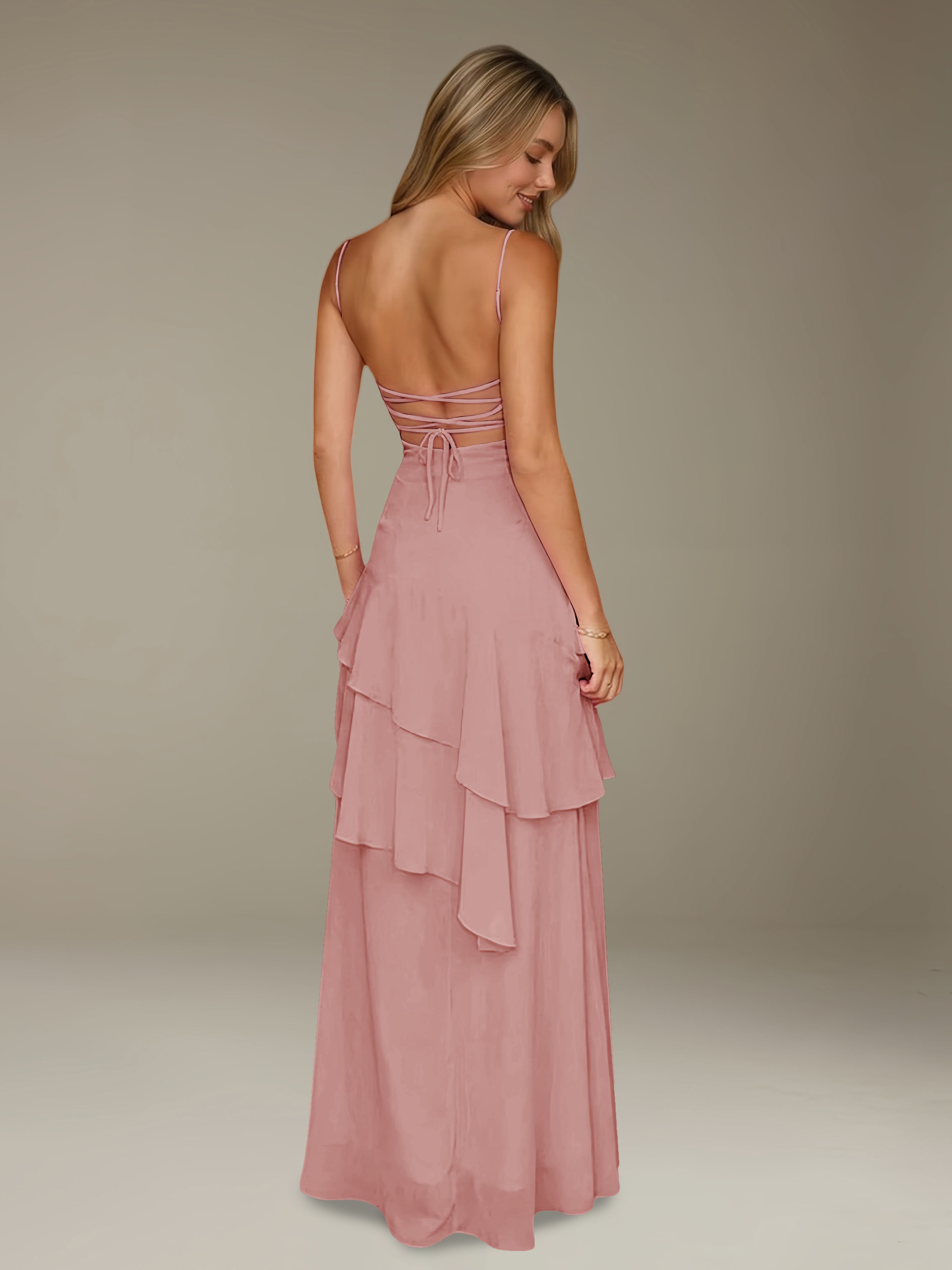 Women’s Chiffon A-Line Maxi Dress | Spaghetti Strap Tiered Occasion Gown