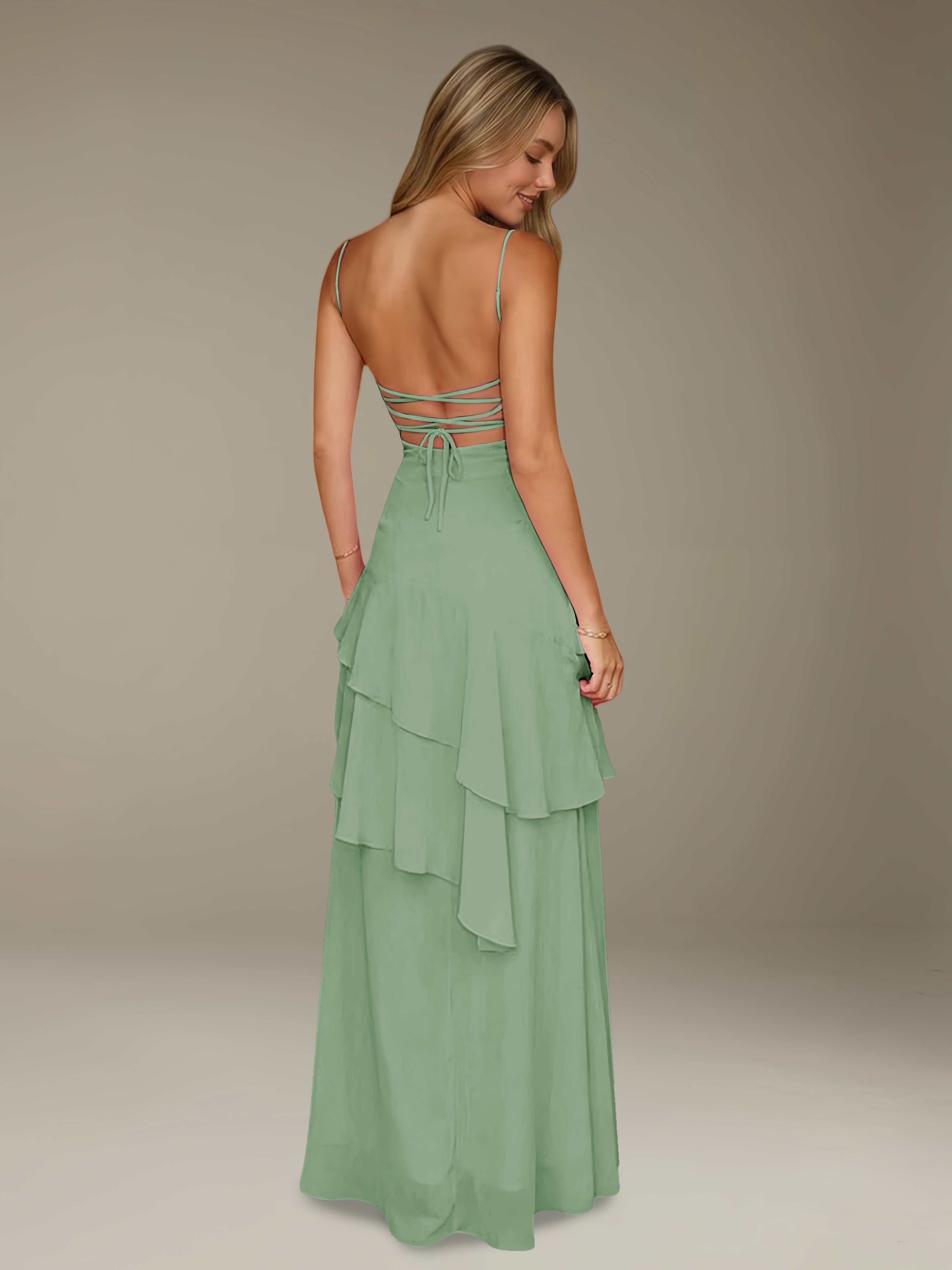 Women’s Chiffon A-Line Maxi Dress | Spaghetti Strap Tiered Occasion Gown
