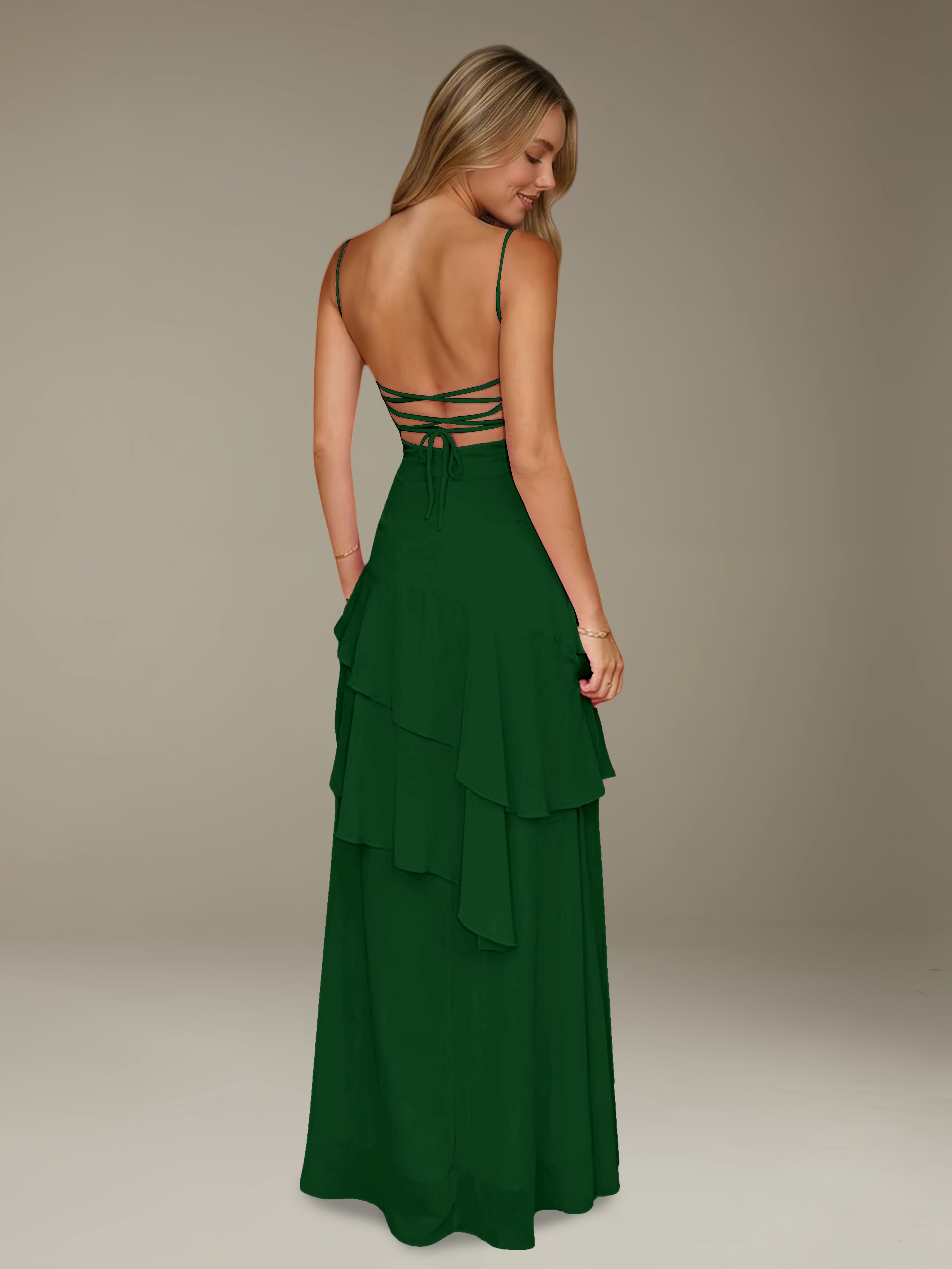 Women’s Chiffon A-Line Maxi Dress | Spaghetti Strap Tiered Occasion Gown