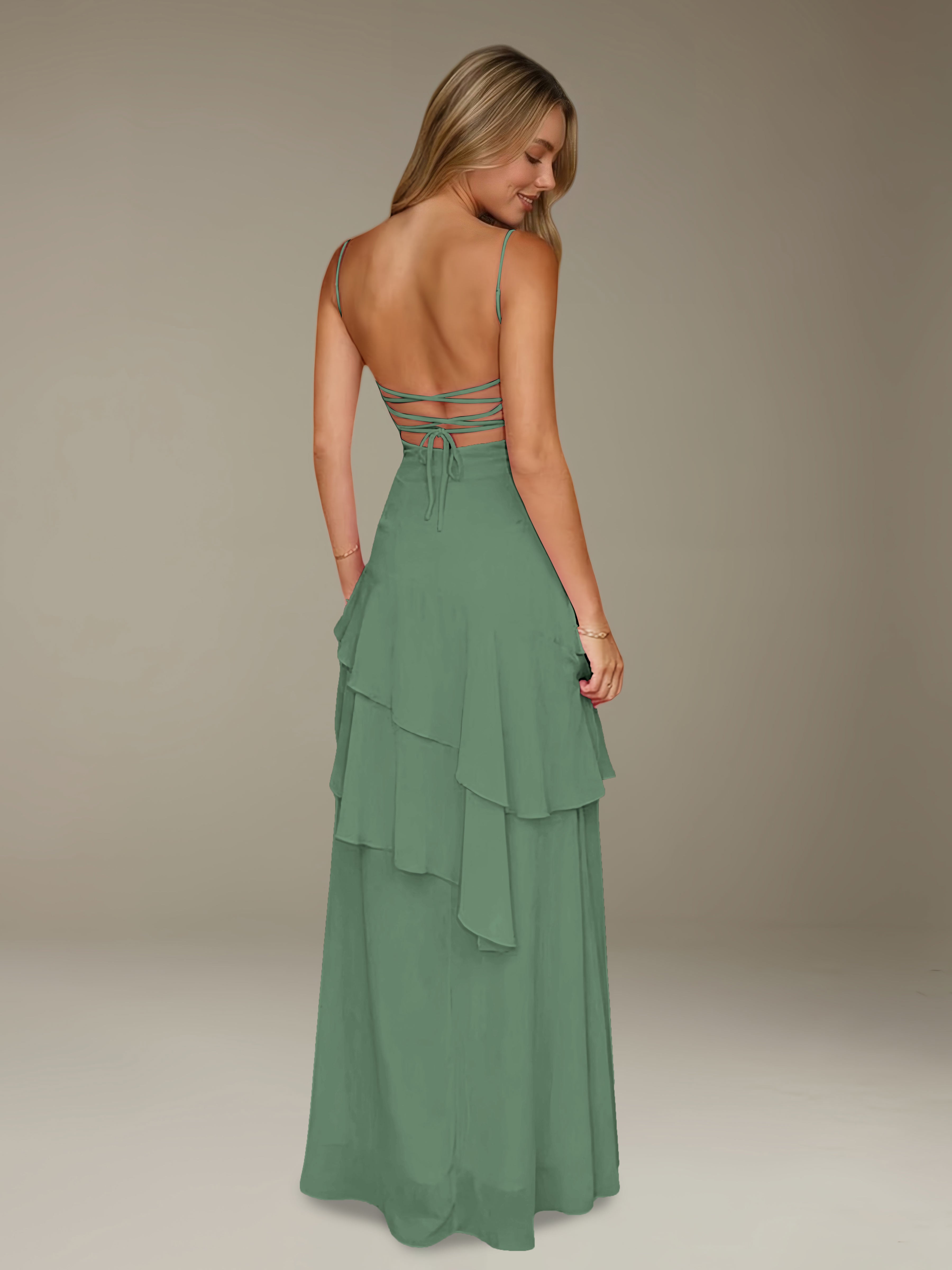 Women’s Chiffon A-Line Maxi Dress | Spaghetti Strap Tiered Occasion Gown
