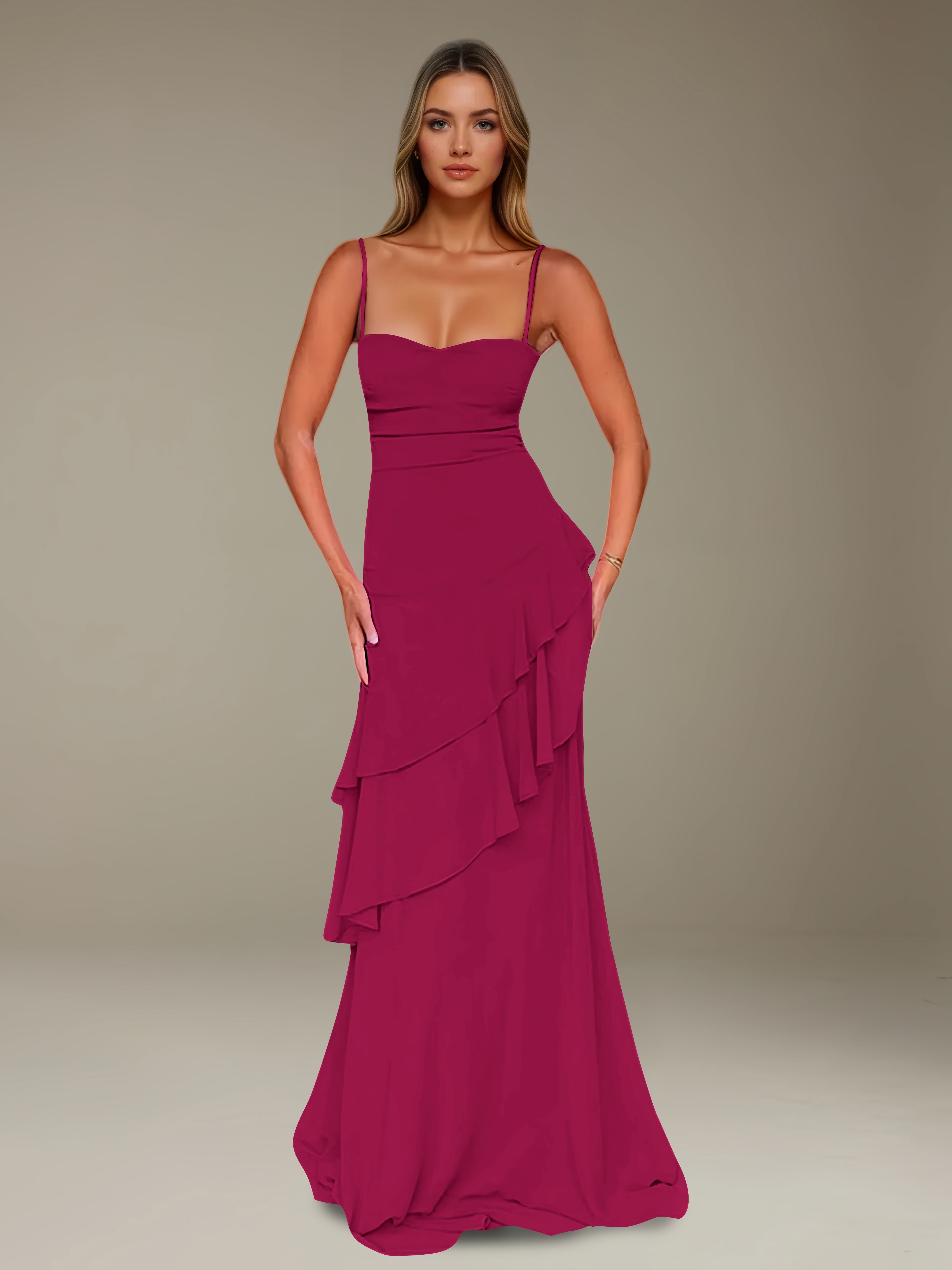 Women’s Chiffon A-Line Maxi Dress | Spaghetti Strap Tiered Occasion Gown