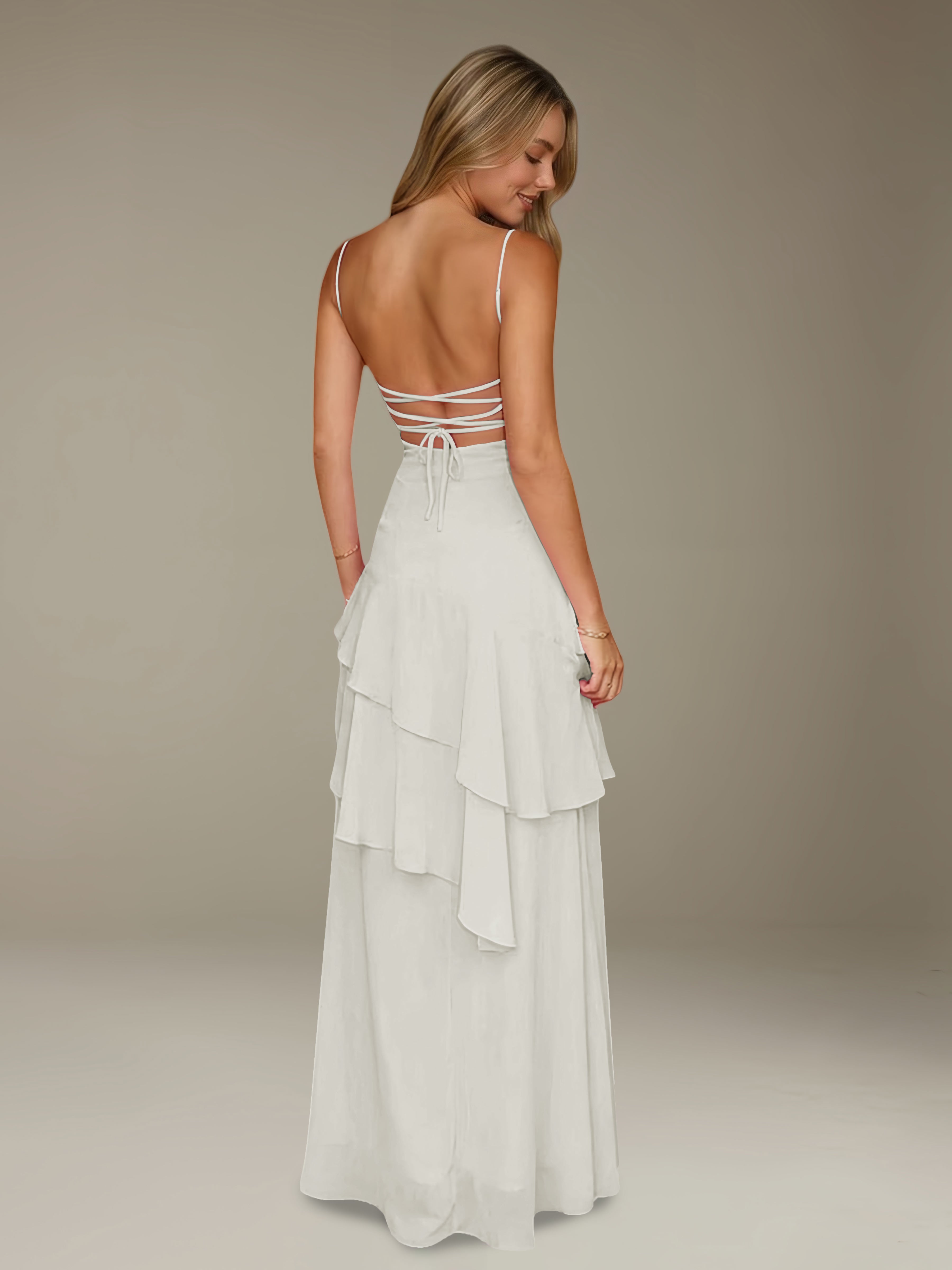 Women’s Chiffon A-Line Maxi Dress | Spaghetti Strap Tiered Occasion Gown