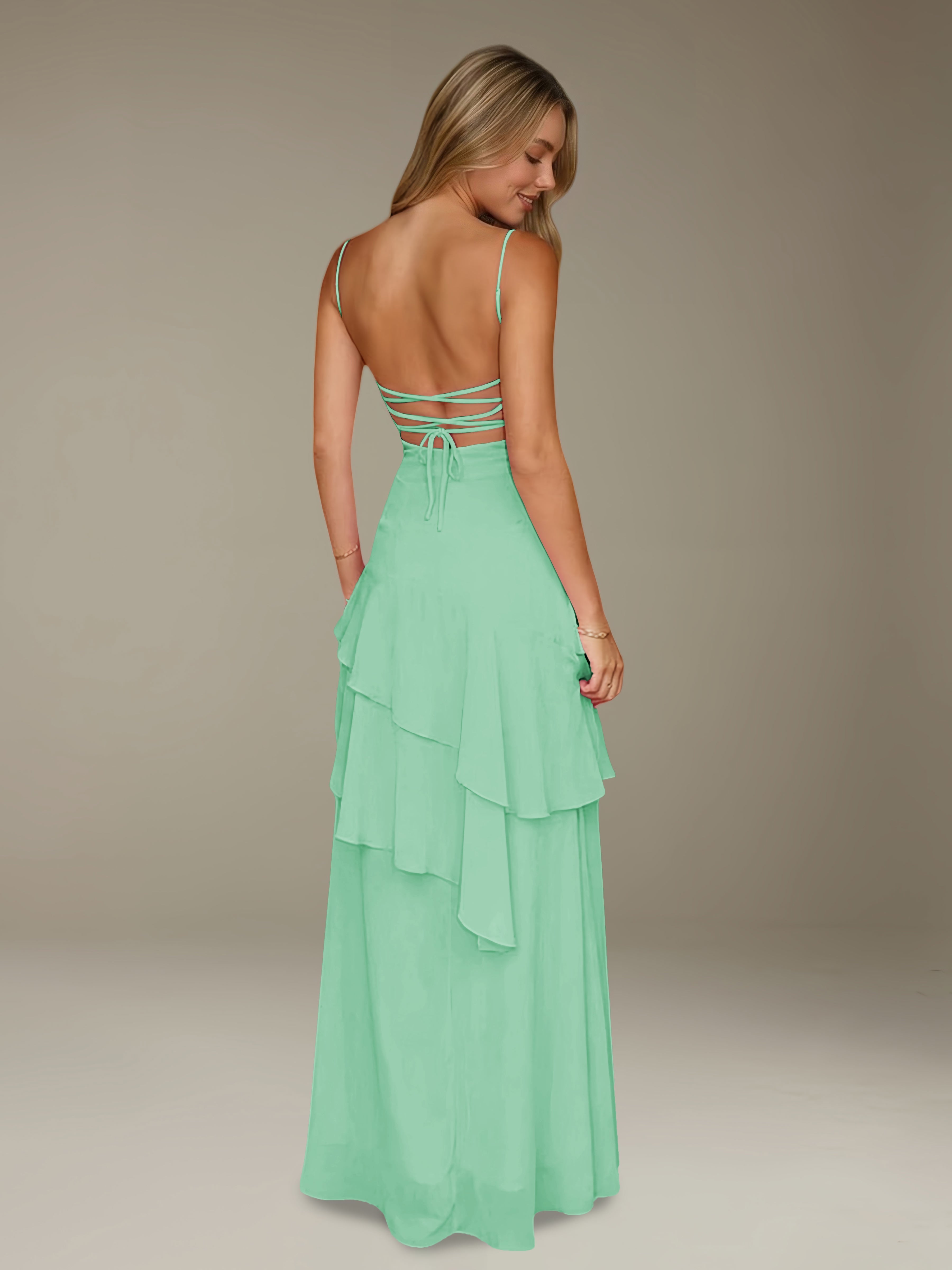 Women’s Chiffon A-Line Maxi Dress | Spaghetti Strap Tiered Occasion Gown