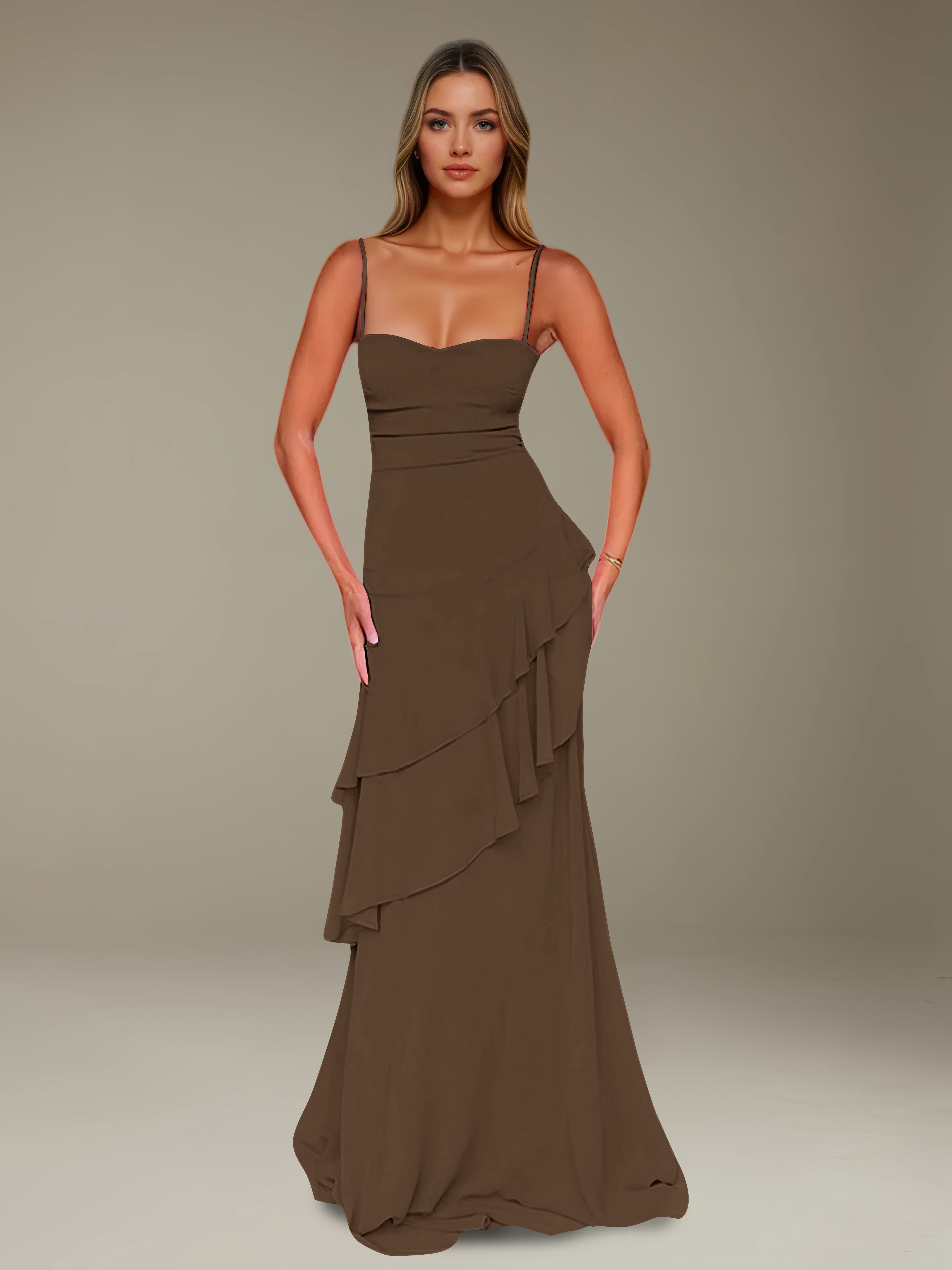 Women’s Chiffon A-Line Maxi Dress | Spaghetti Strap Tiered Occasion Gown