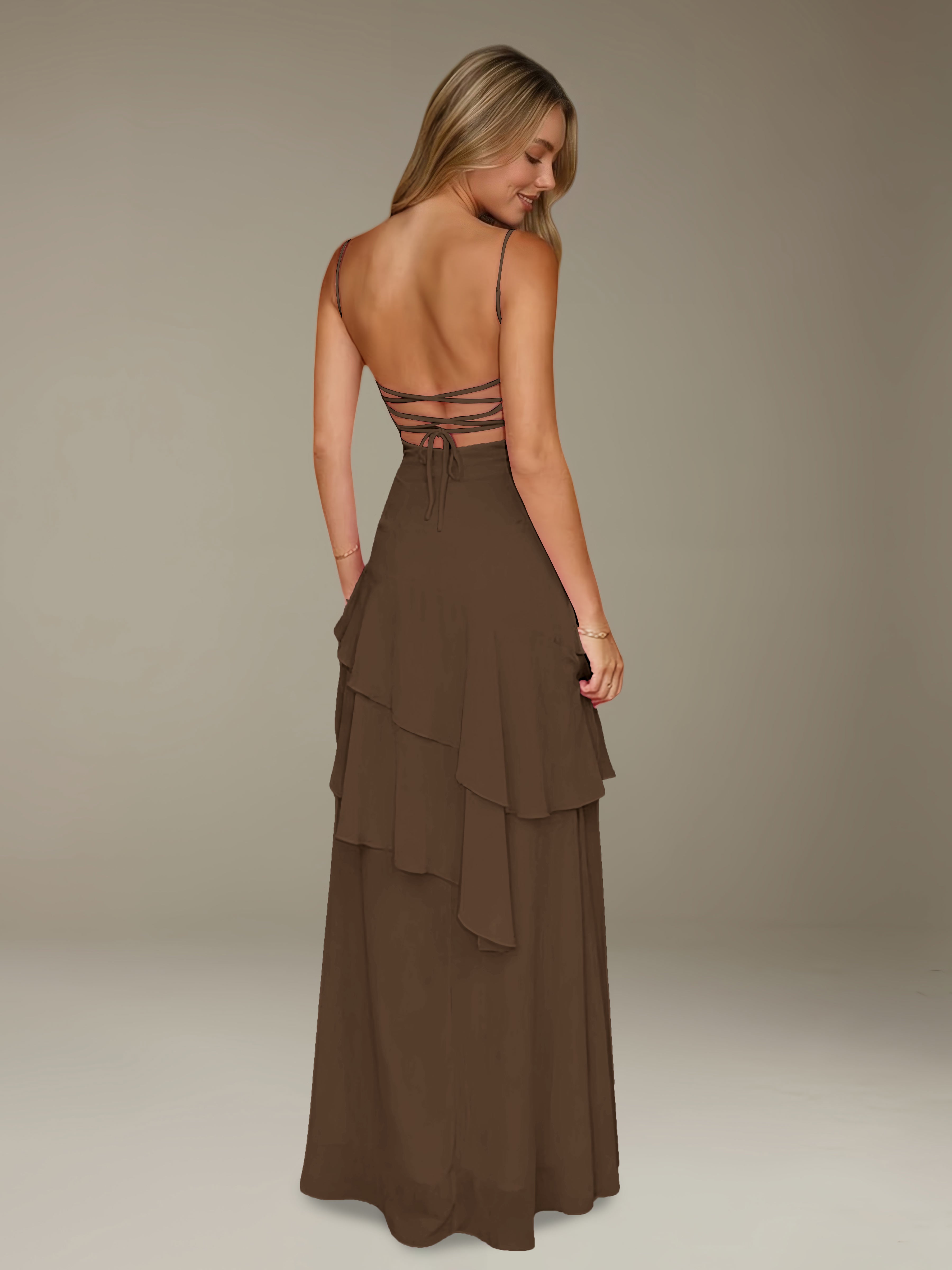 Women’s Chiffon A-Line Maxi Dress | Spaghetti Strap Tiered Occasion Gown