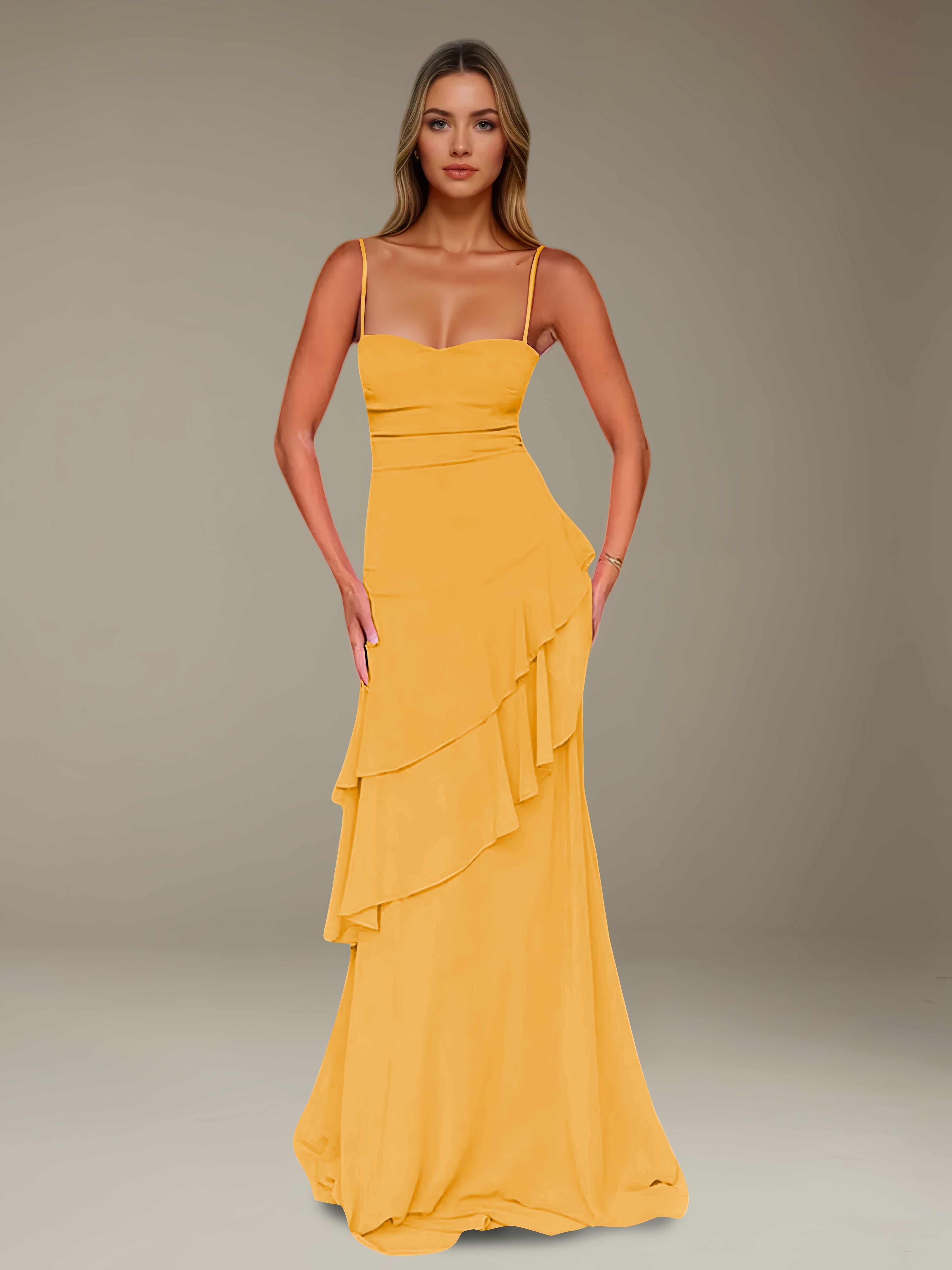 Women’s Chiffon A-Line Maxi Dress | Spaghetti Strap Tiered Occasion Gown