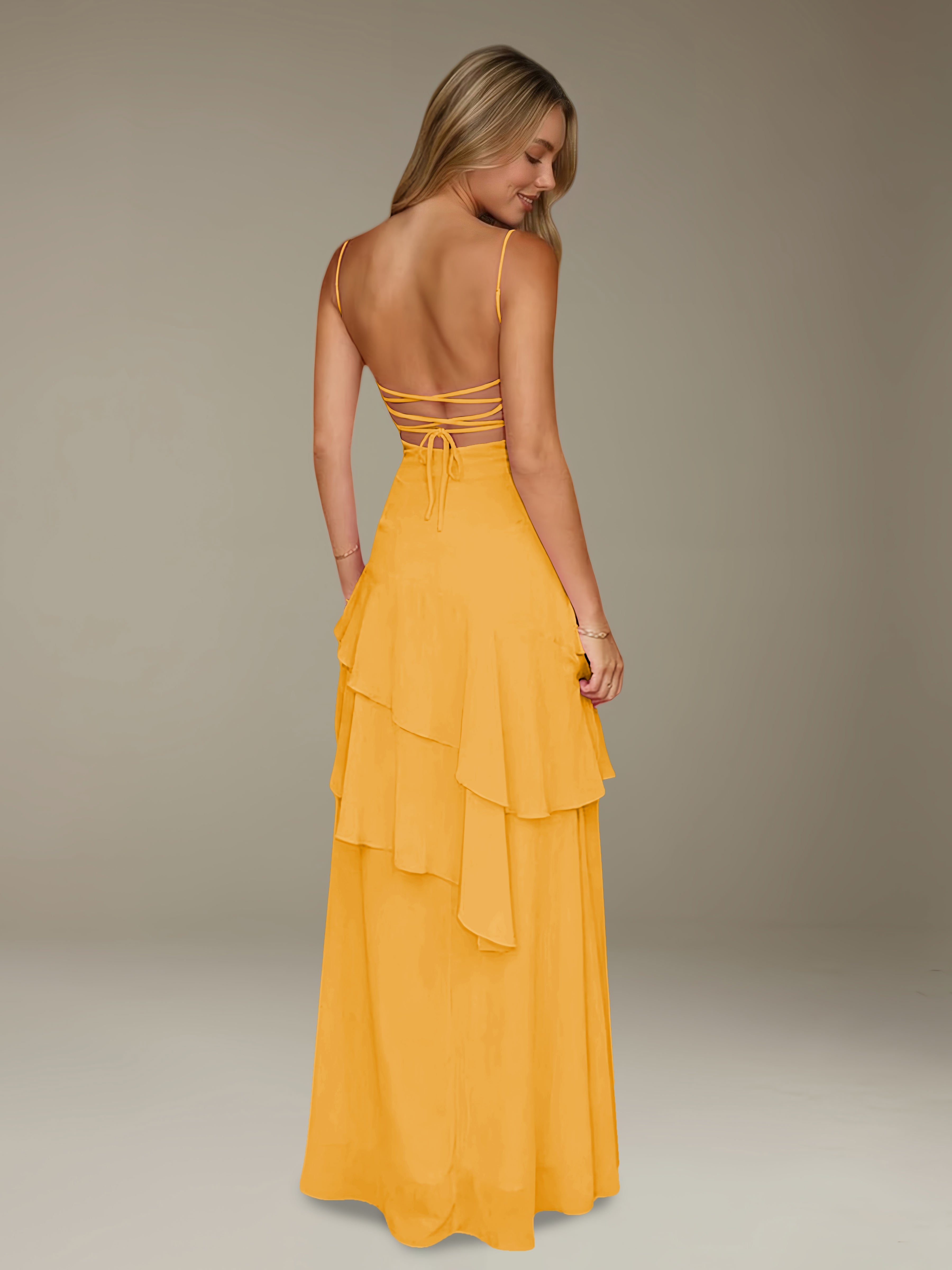 Women’s Chiffon A-Line Maxi Dress | Spaghetti Strap Tiered Occasion Gown