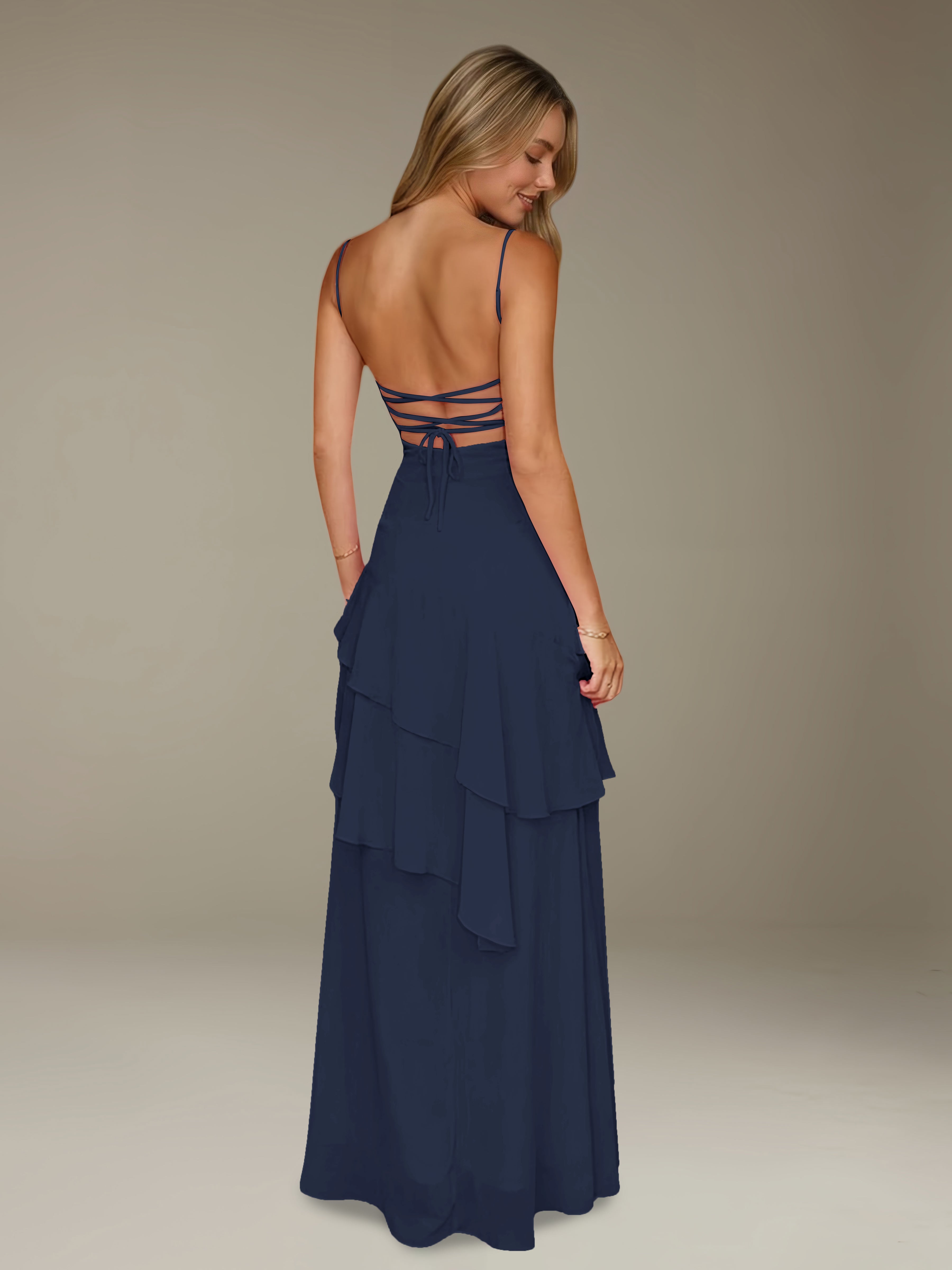 Women’s Chiffon A-Line Maxi Dress | Spaghetti Strap Tiered Occasion Gown