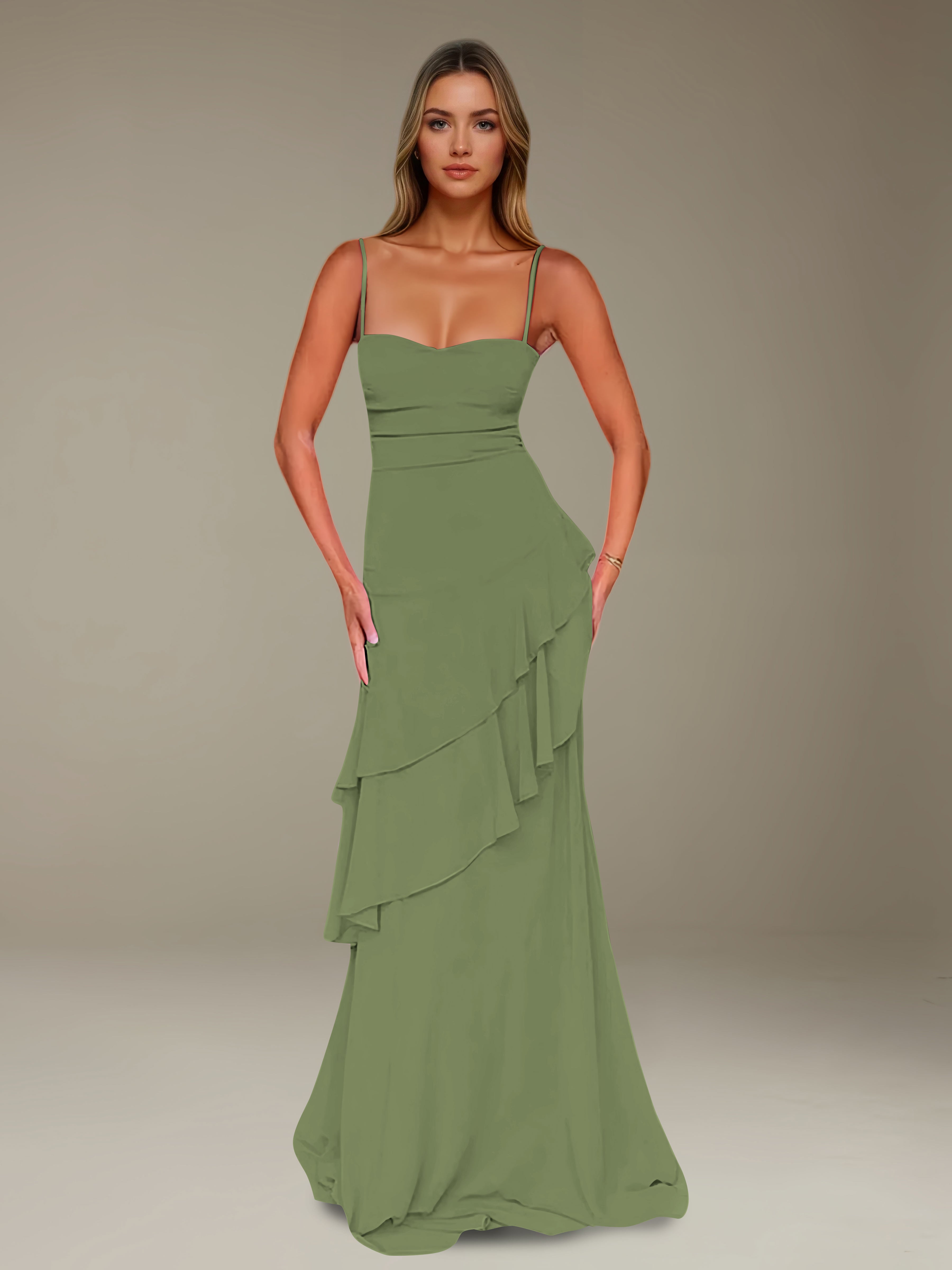 Women’s Chiffon A-Line Maxi Dress | Spaghetti Strap Tiered Occasion Gown