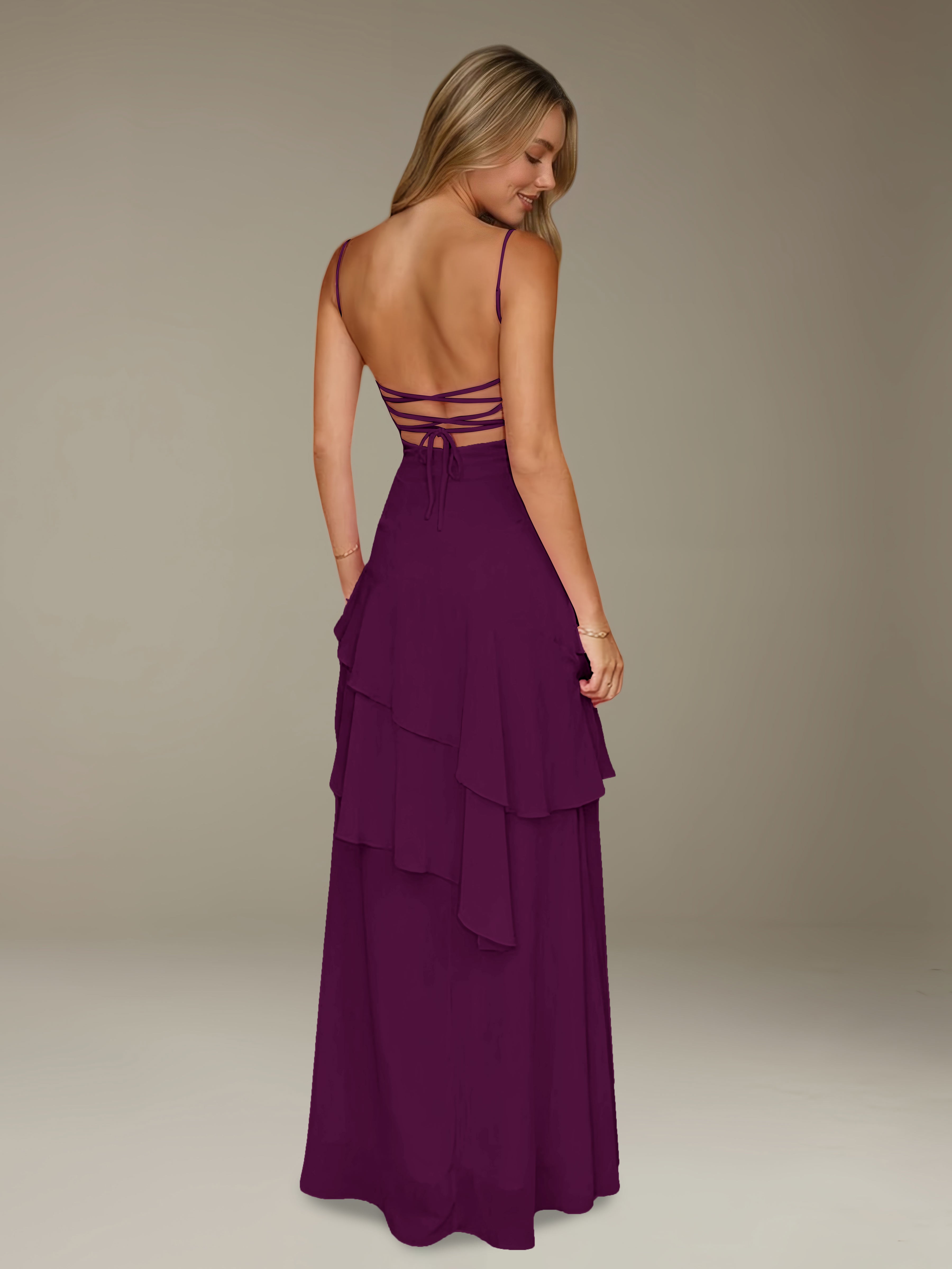 Women’s Chiffon A-Line Maxi Dress | Spaghetti Strap Tiered Occasion Gown