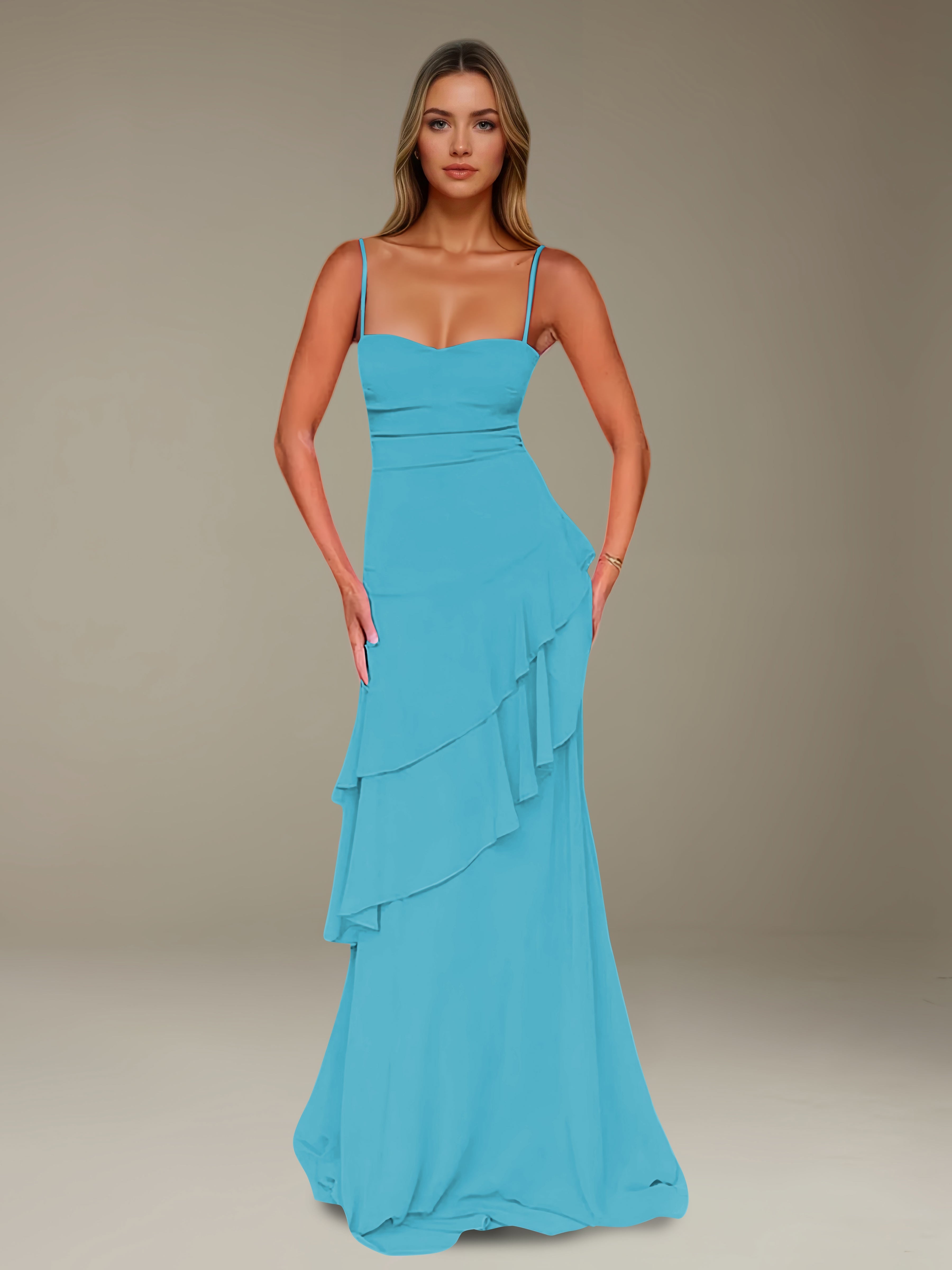 Women’s Chiffon A-Line Maxi Dress | Spaghetti Strap Tiered Occasion Gown
