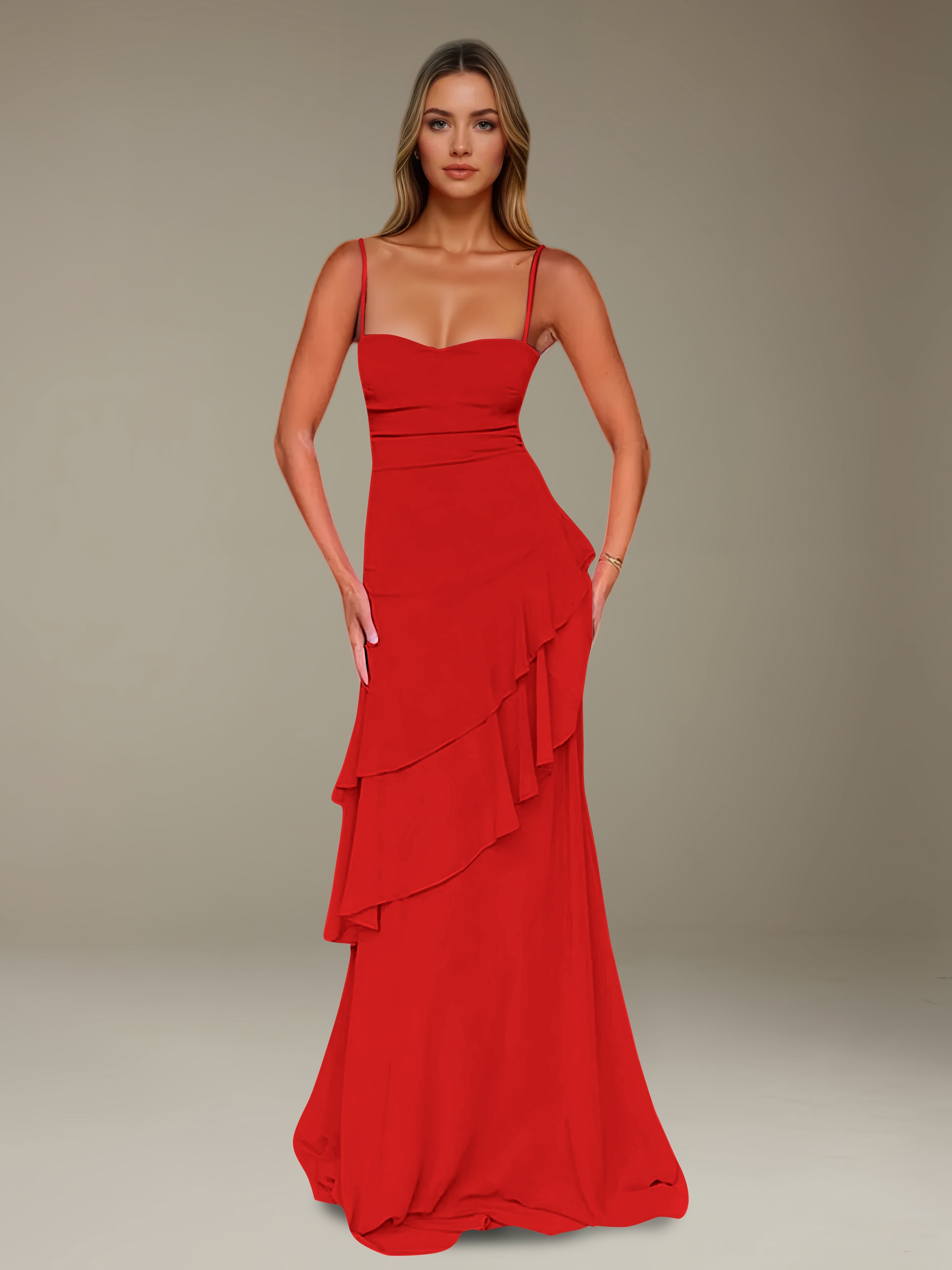 Women’s Chiffon A-Line Maxi Dress | Spaghetti Strap Tiered Occasion Gown