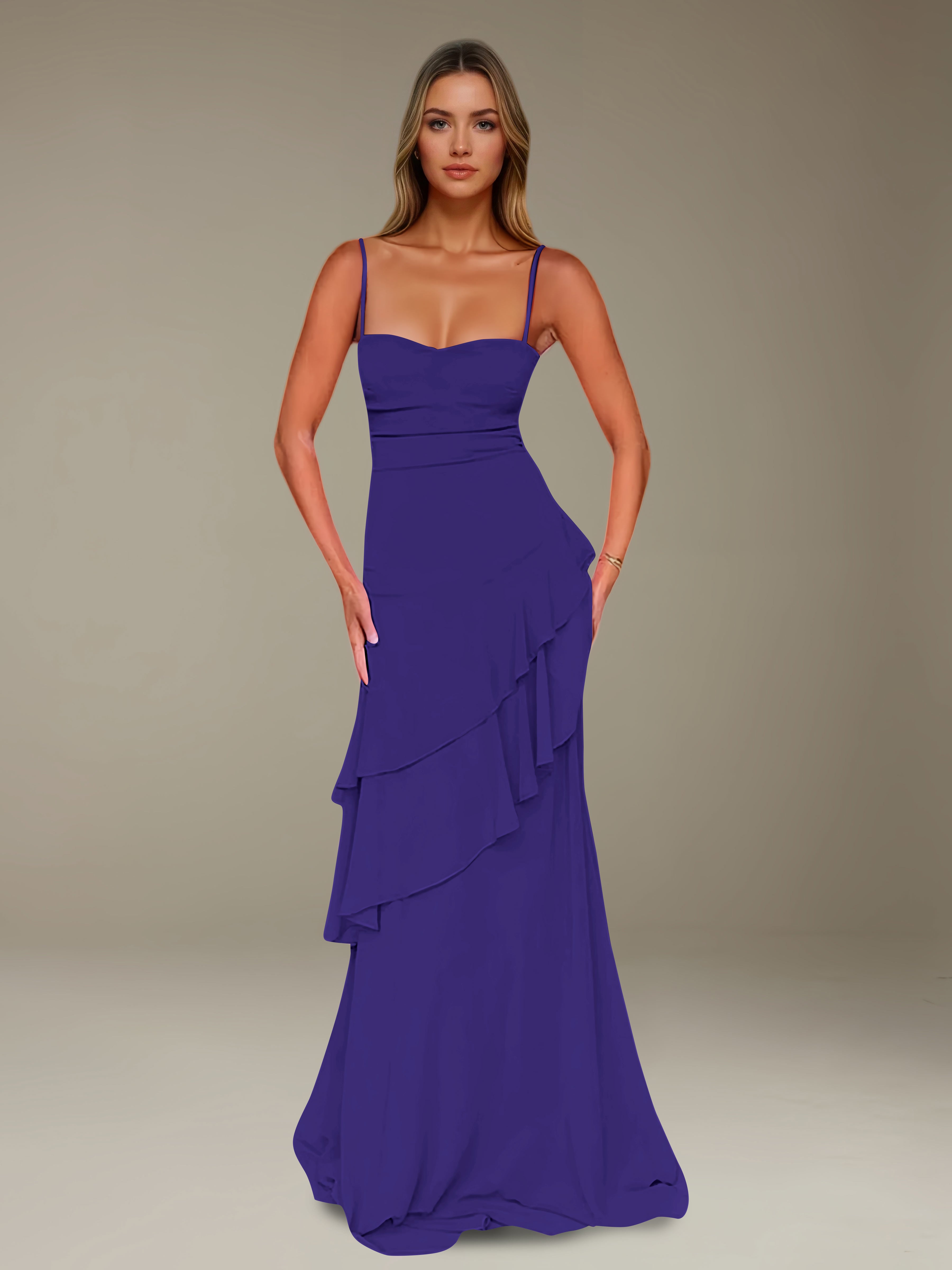 Women’s Chiffon A-Line Maxi Dress | Spaghetti Strap Tiered Occasion Gown