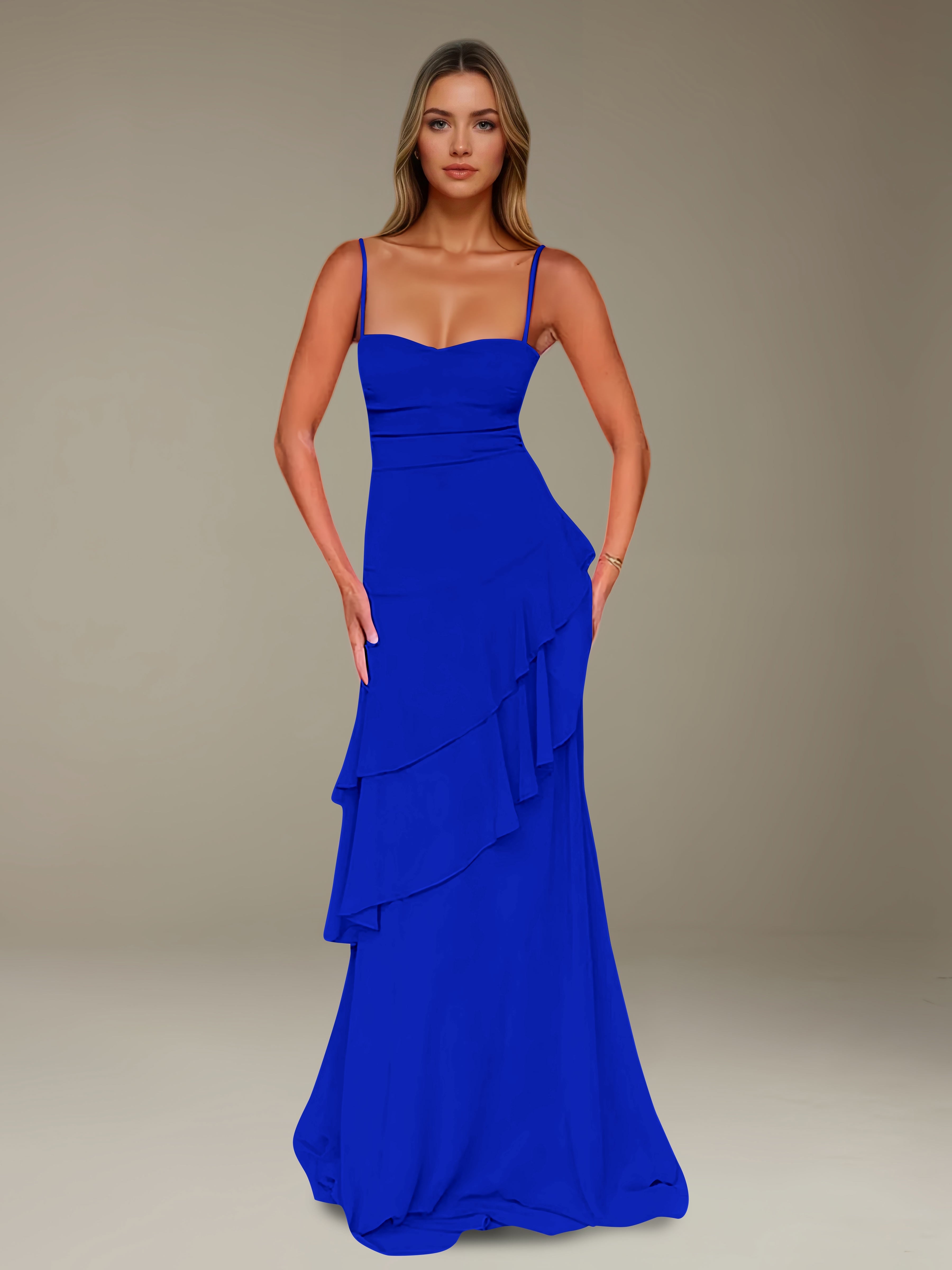 Women’s Chiffon A-Line Maxi Dress | Spaghetti Strap Tiered Occasion Gown