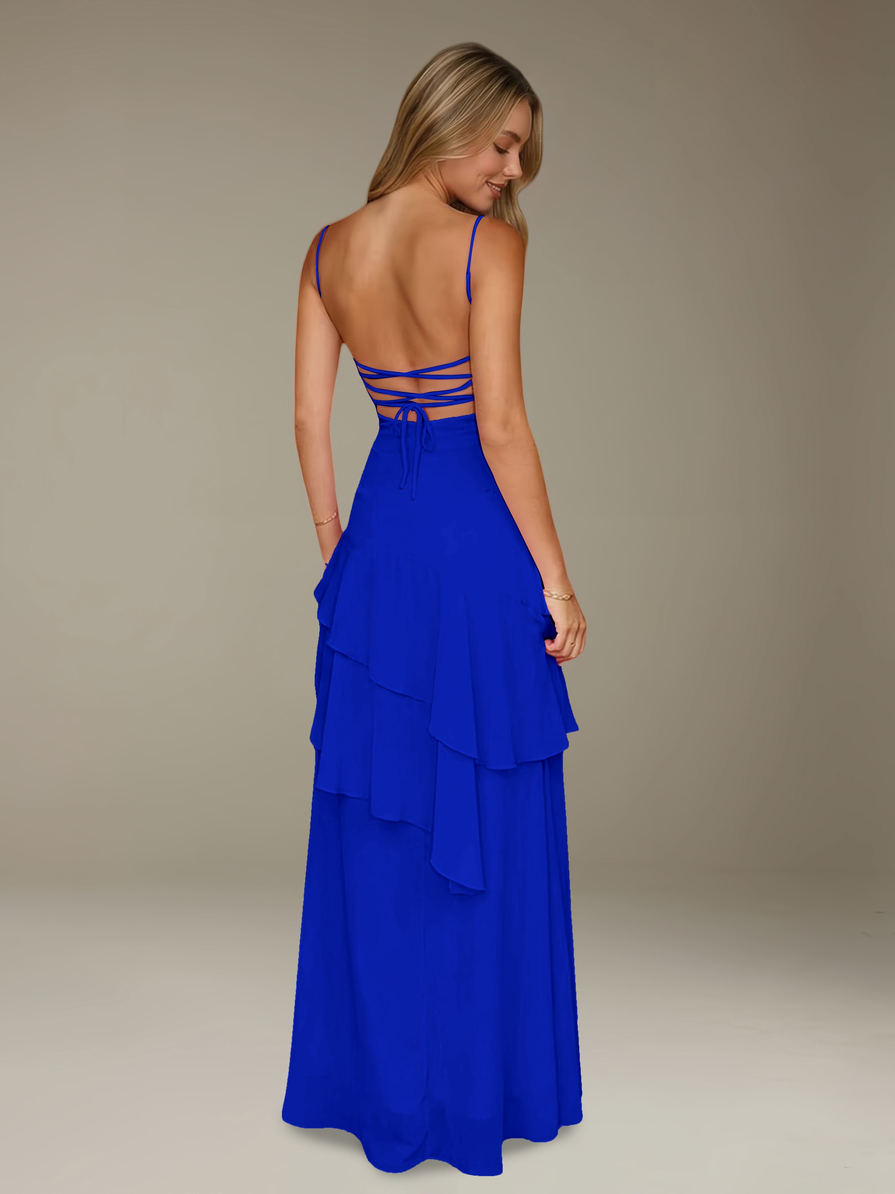 Women’s Chiffon A-Line Maxi Dress | Spaghetti Strap Tiered Occasion Gown