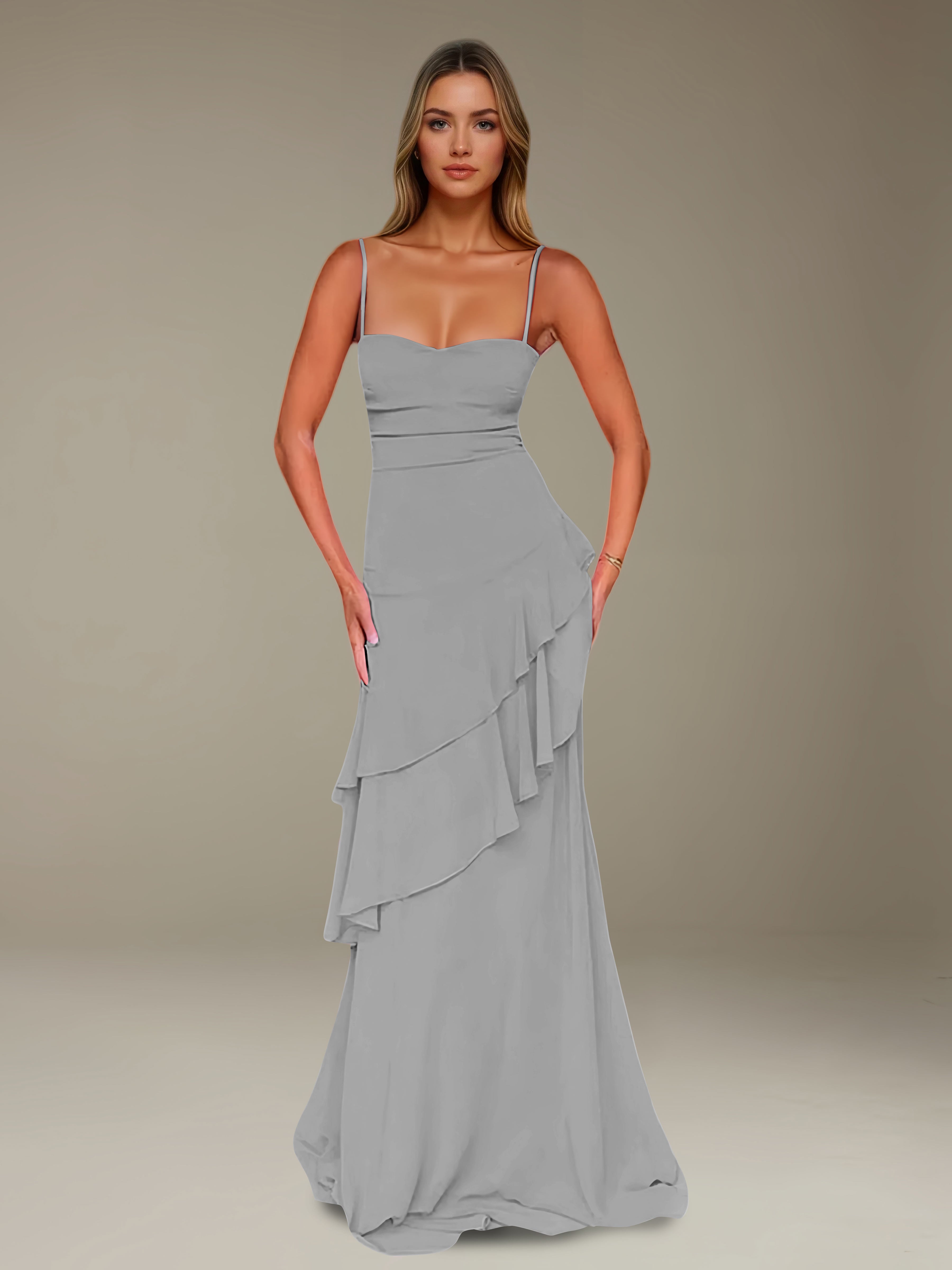 Women’s Chiffon A-Line Maxi Dress | Spaghetti Strap Tiered Occasion Gown