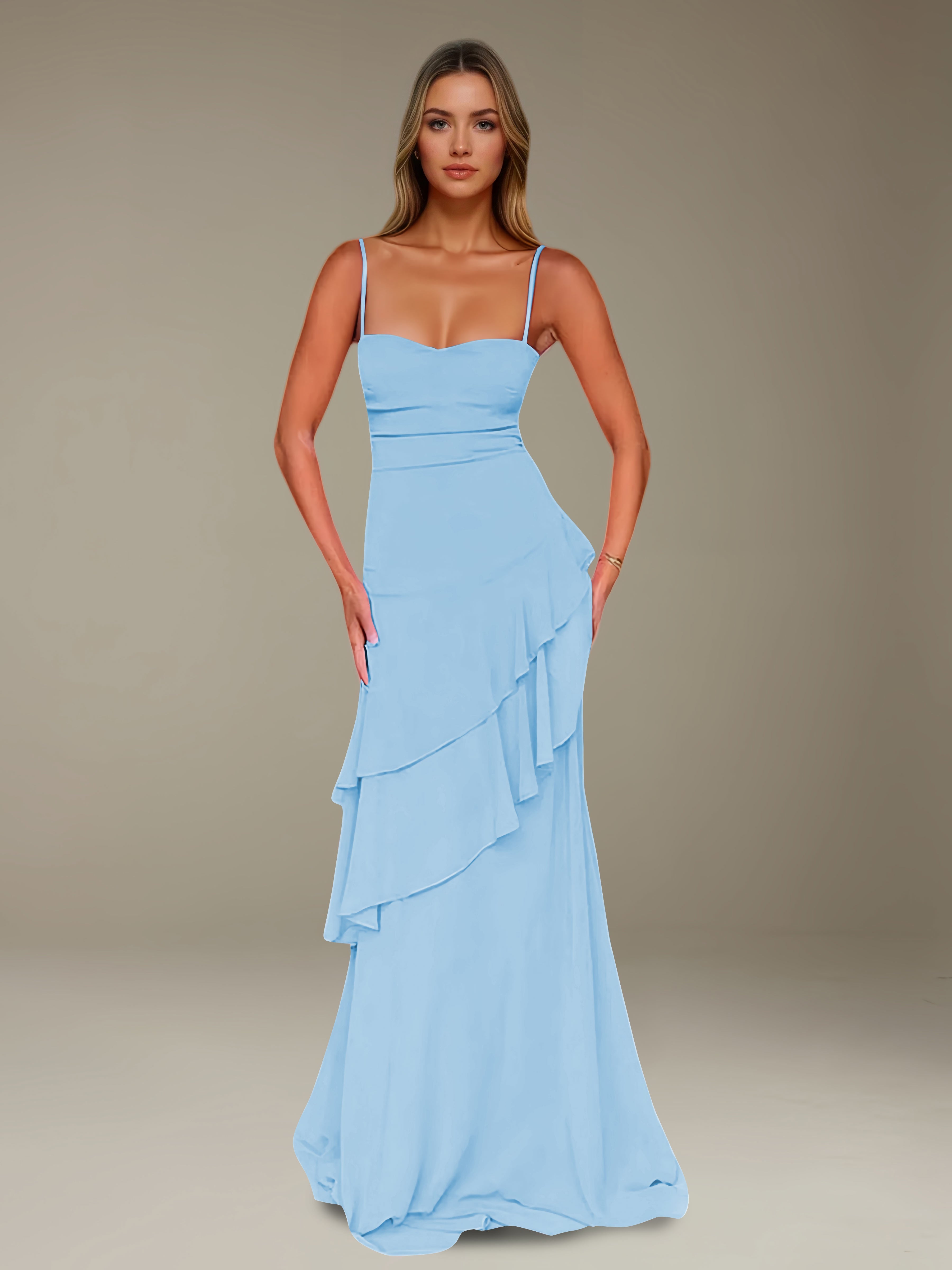 Women’s Chiffon A-Line Maxi Dress | Spaghetti Strap Tiered Occasion Gown