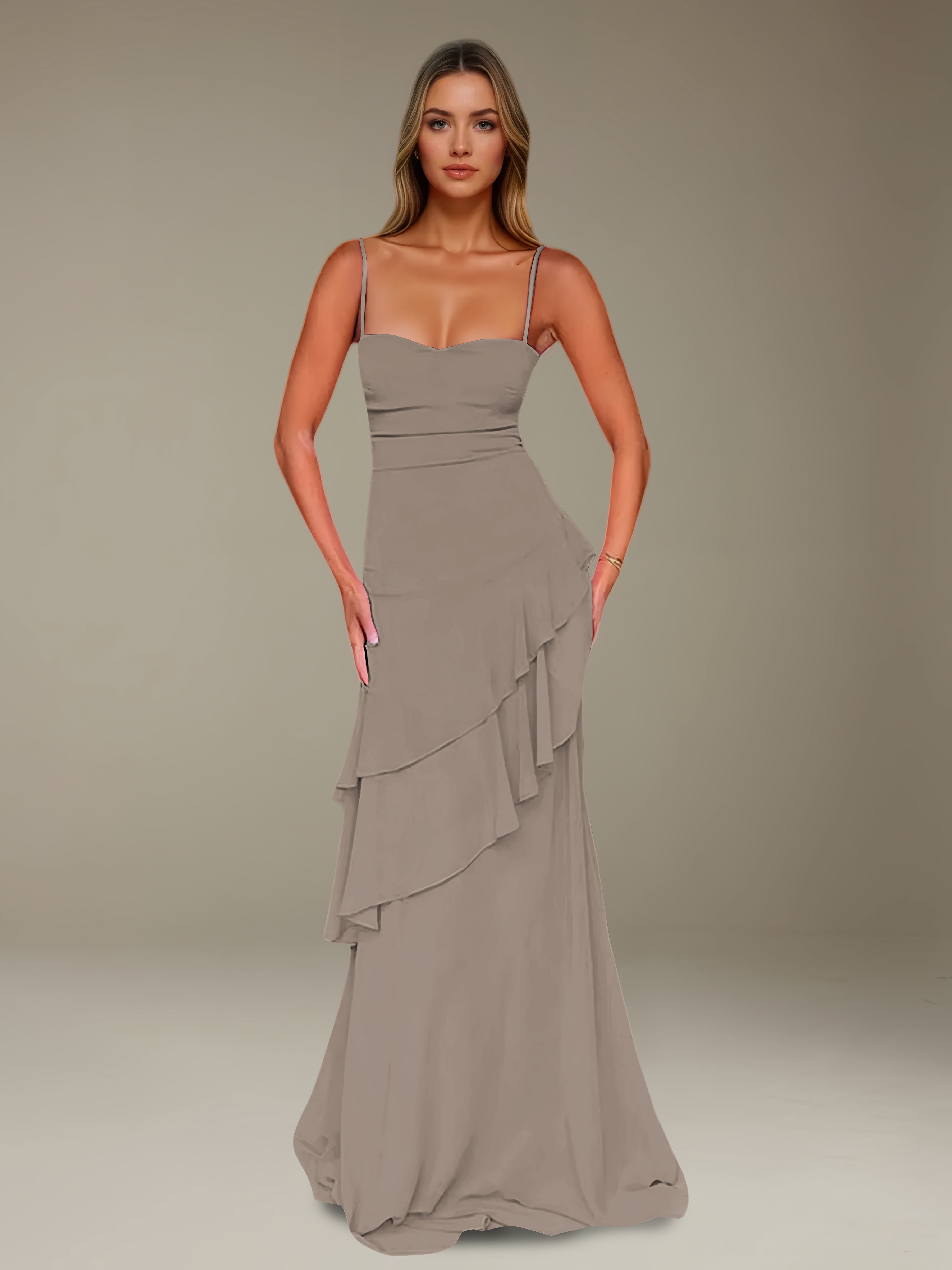 Women’s Chiffon A-Line Maxi Dress | Spaghetti Strap Tiered Occasion Gown