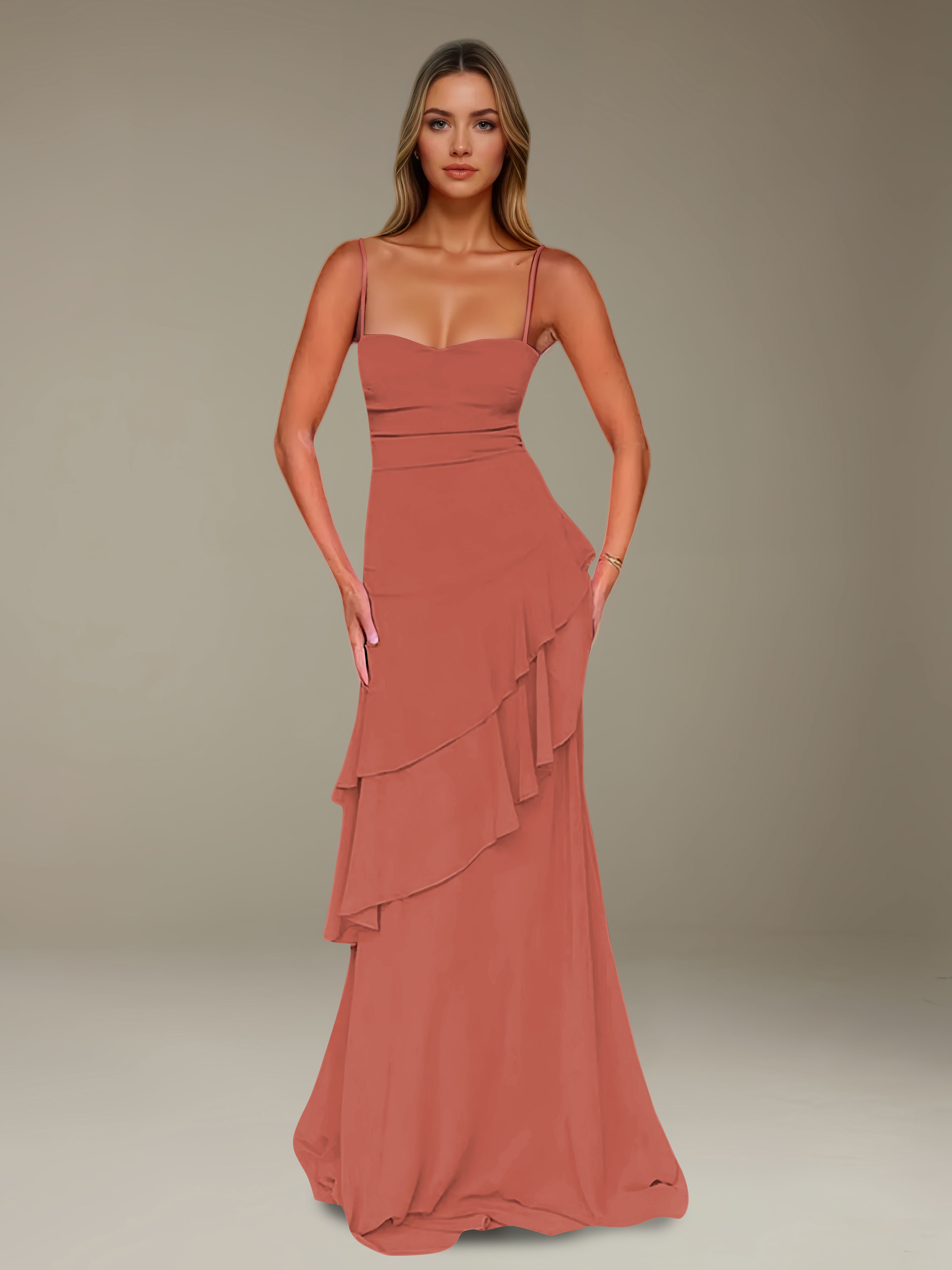 Women’s Chiffon A-Line Maxi Dress | Spaghetti Strap Tiered Occasion Gown