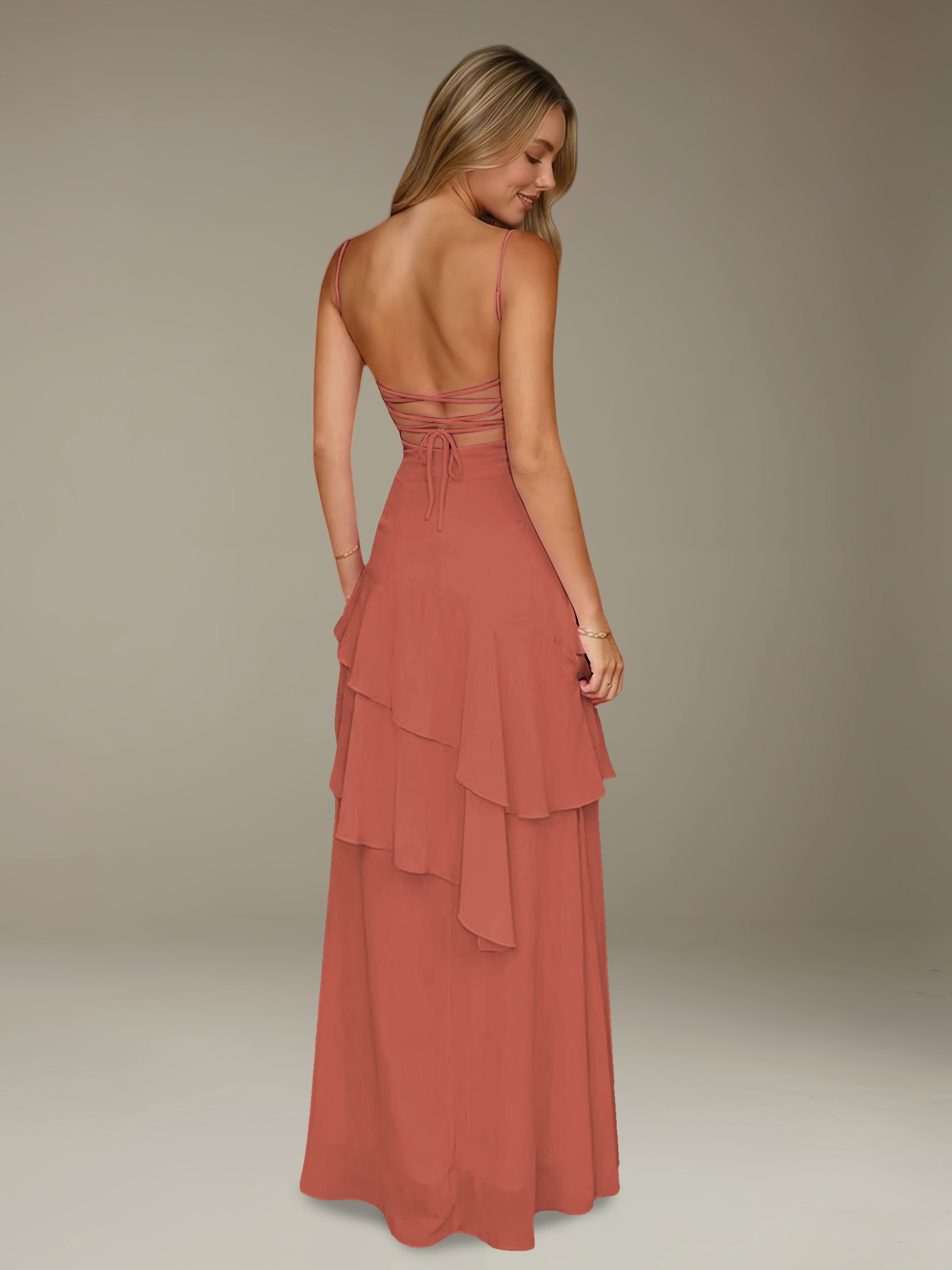 Women’s Chiffon A-Line Maxi Dress | Spaghetti Strap Tiered Occasion Gown