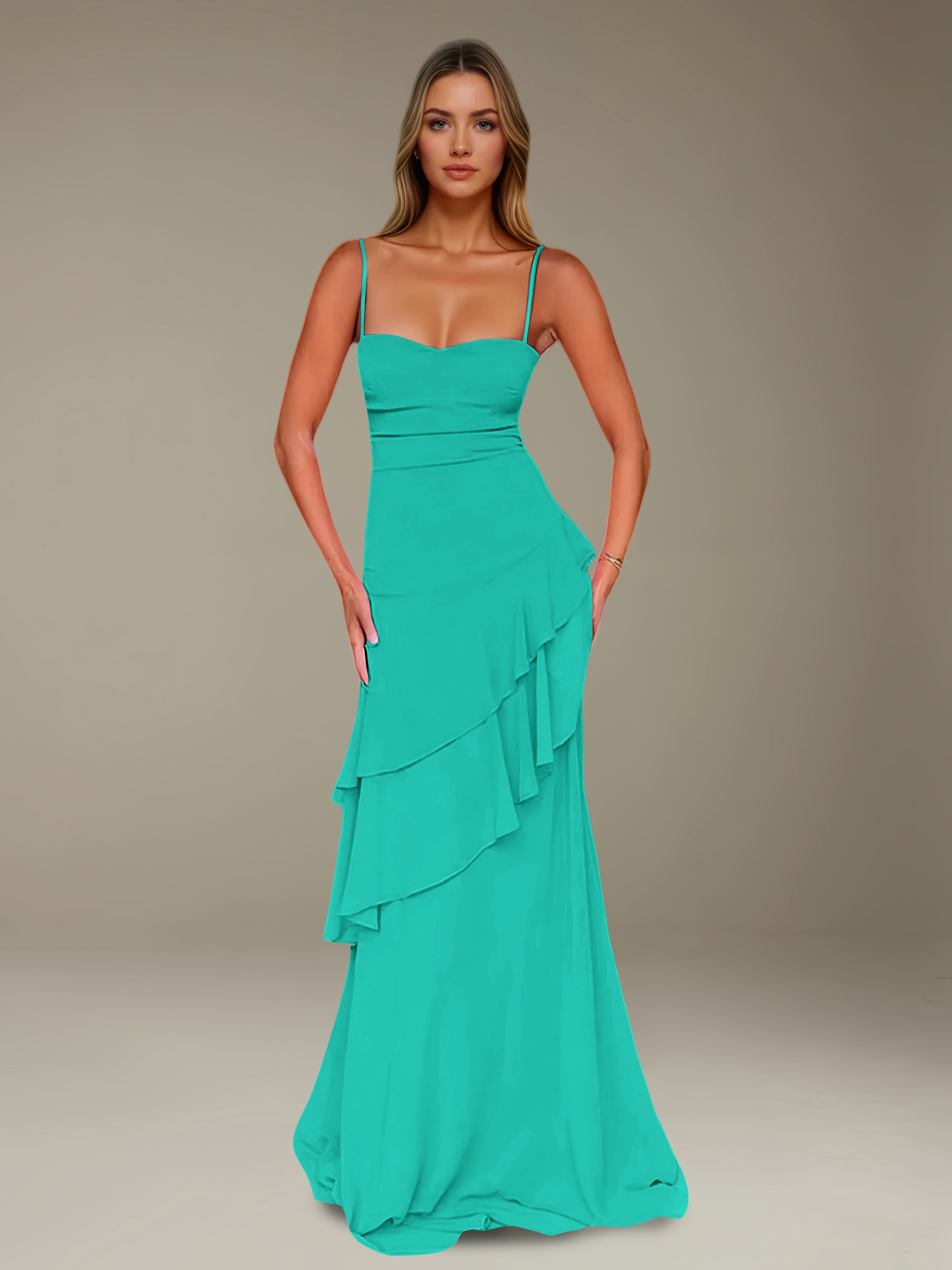 Women’s Chiffon A-Line Maxi Dress | Spaghetti Strap Tiered Occasion Gown