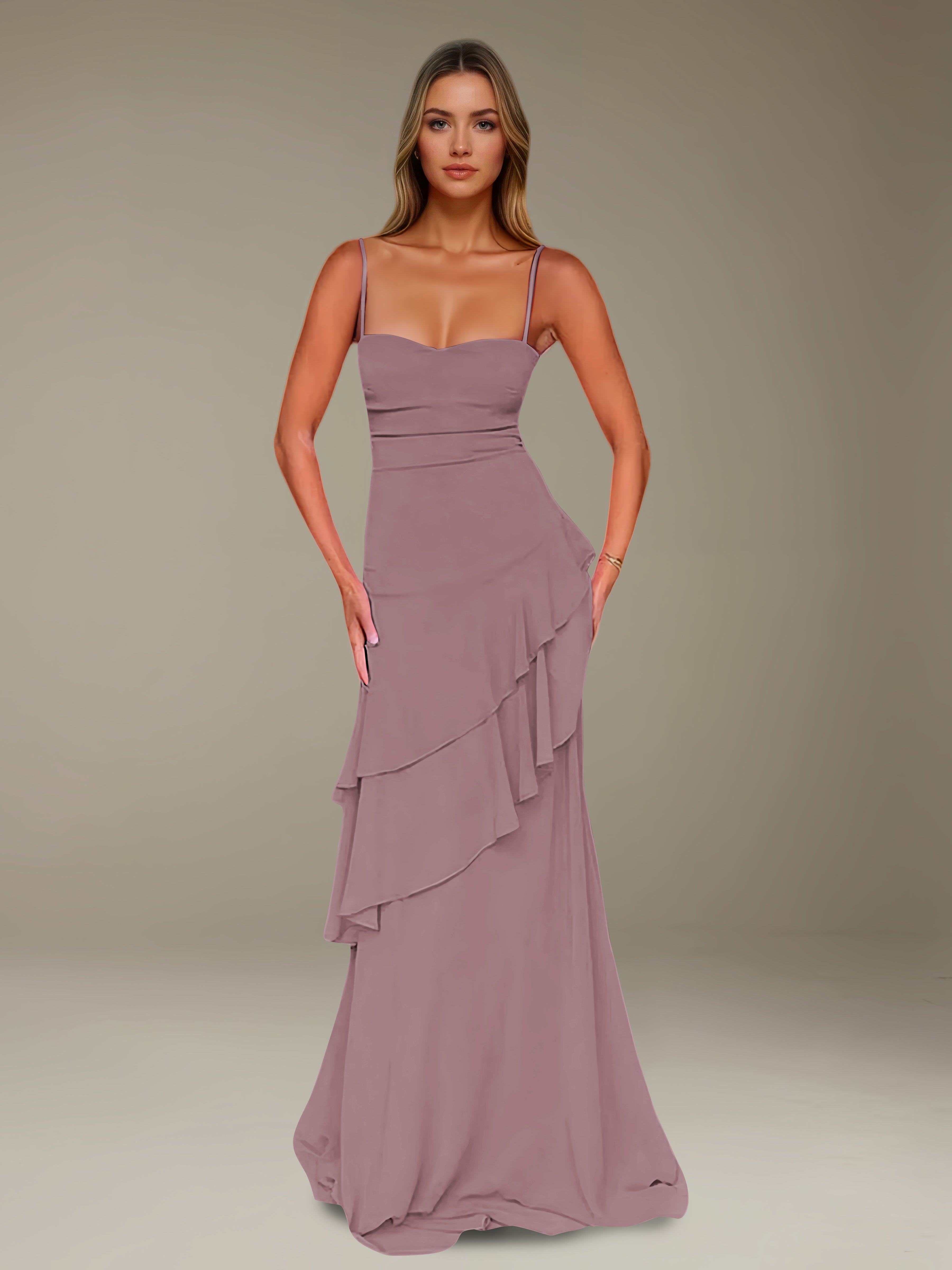 Women’s Chiffon A-Line Maxi Dress | Spaghetti Strap Tiered Occasion Gown