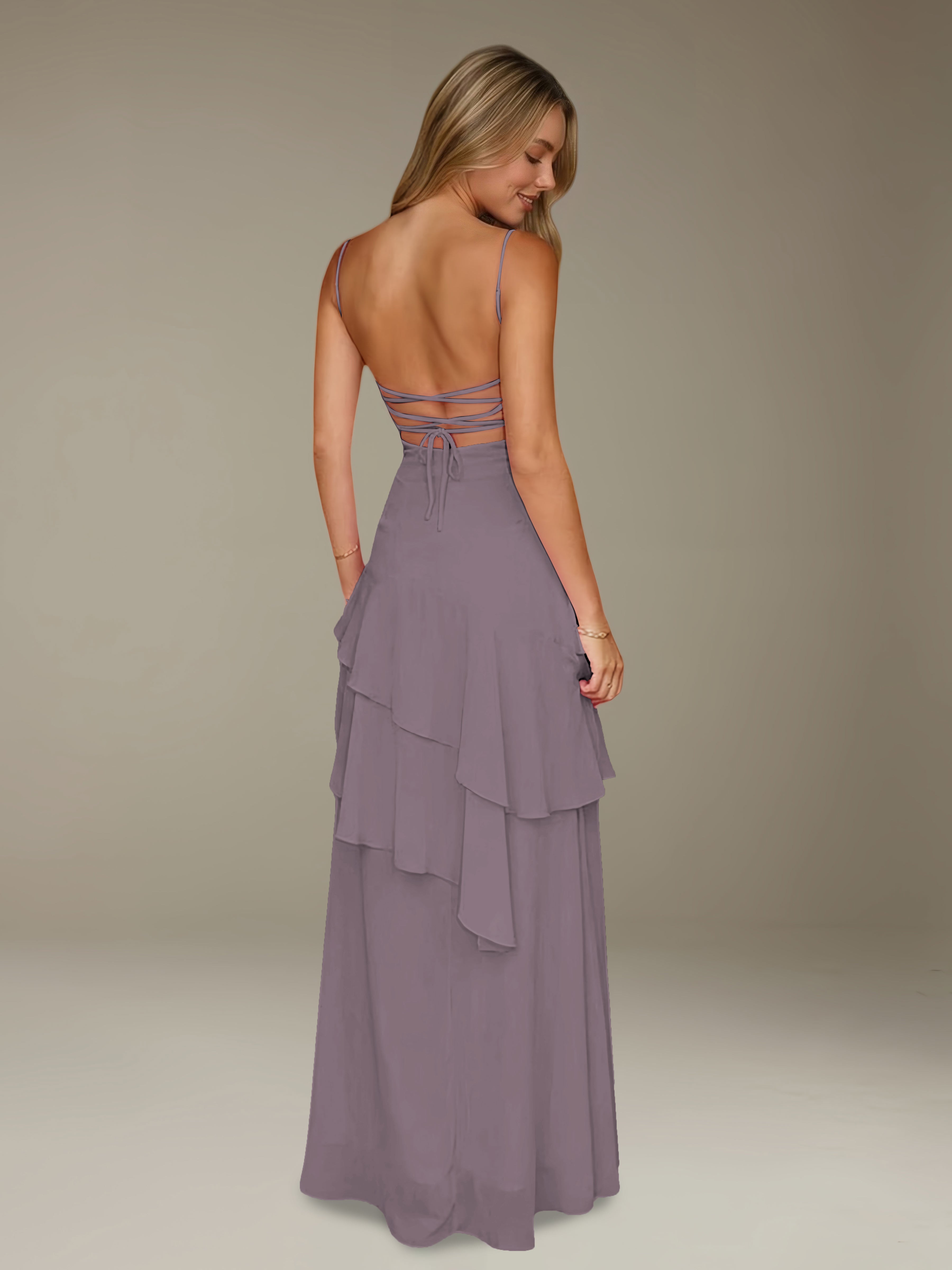 Women’s Chiffon A-Line Maxi Dress | Spaghetti Strap Tiered Occasion Gown