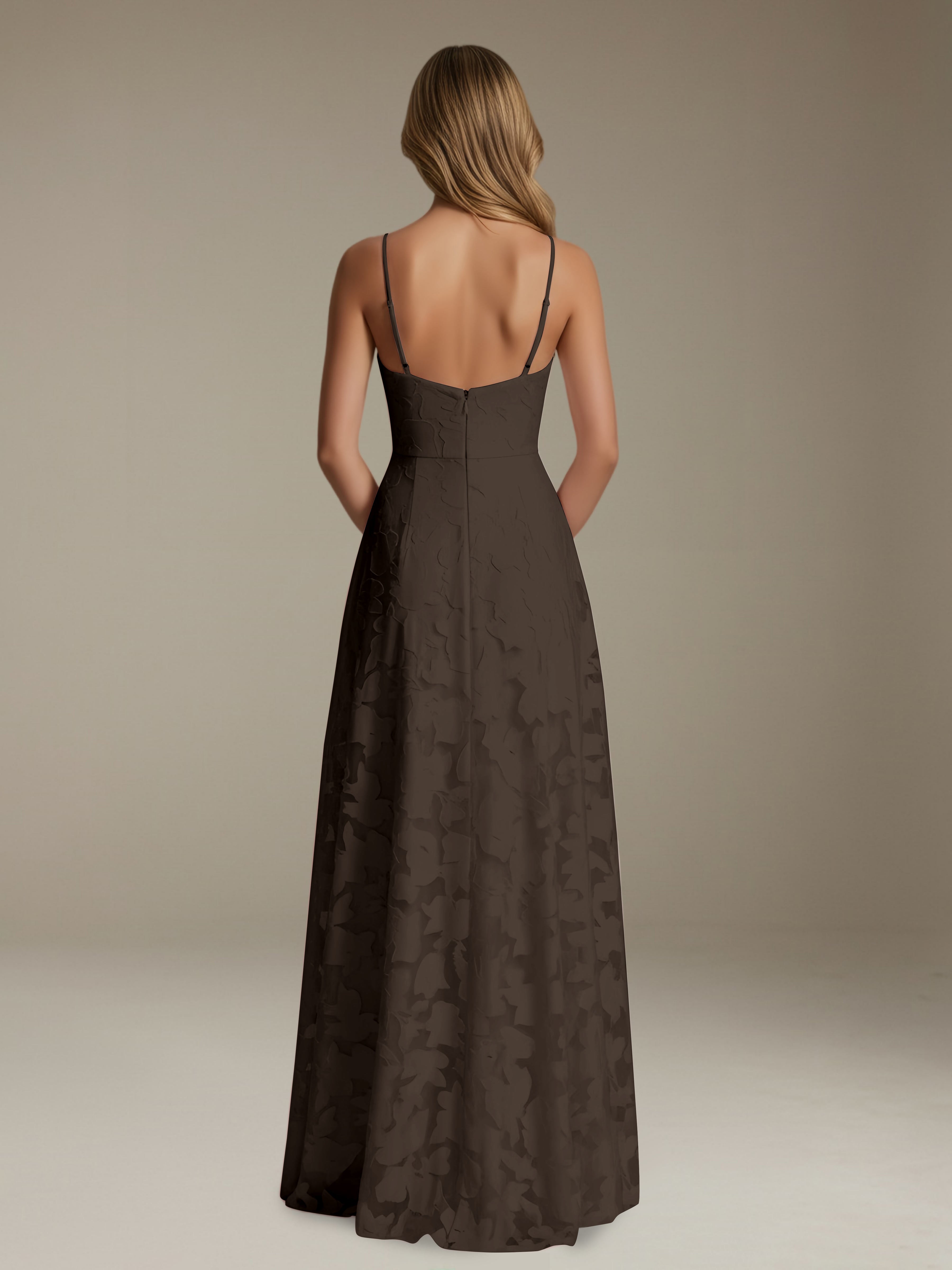 Women’s Floral Lace A-Line Maxi Dress | V-Neck Spaghetti Strap Occasion Gown