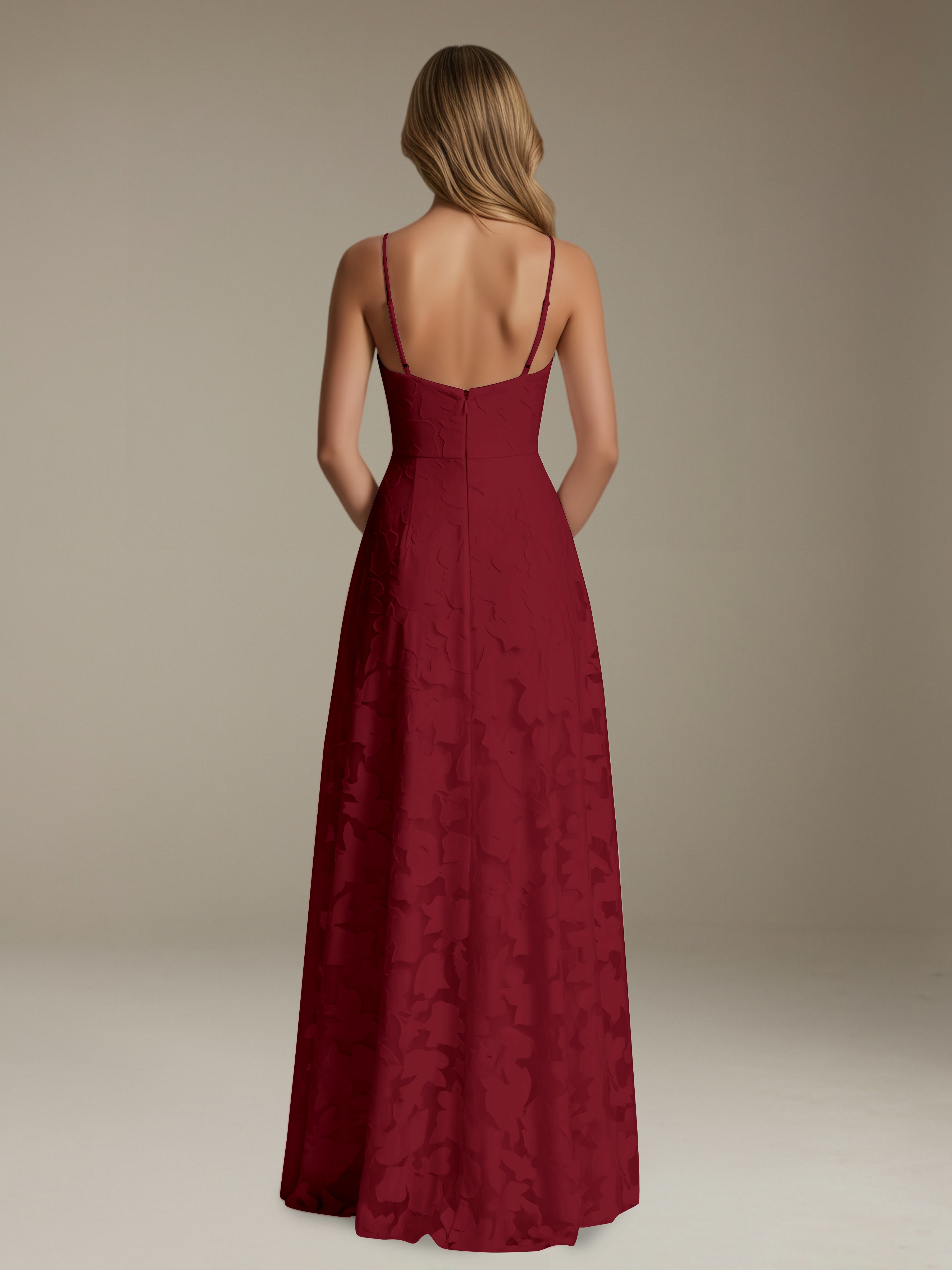 Women’s Floral Lace A-Line Maxi Dress | V-Neck Spaghetti Strap Occasion Gown