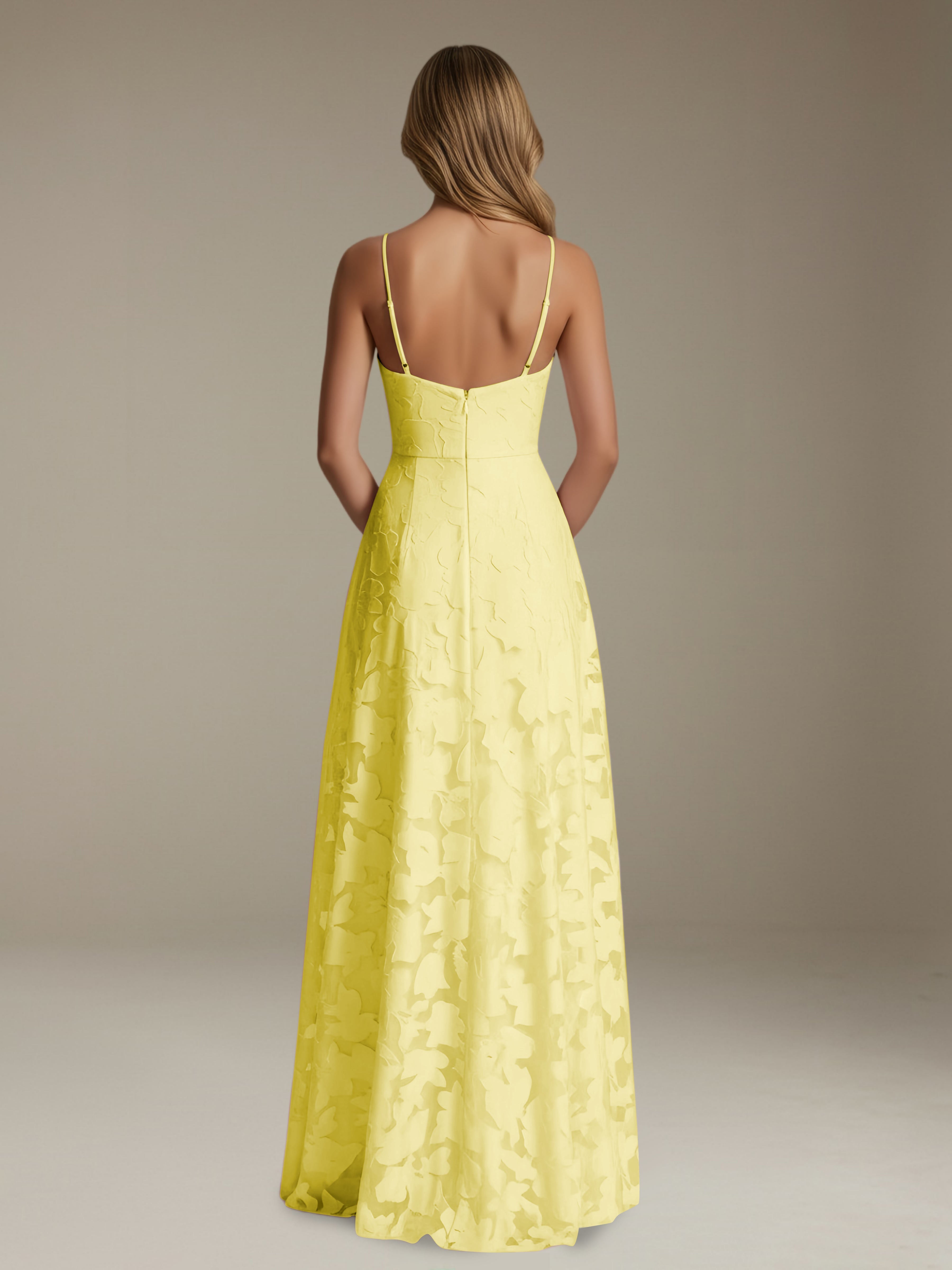 Women’s Floral Lace A-Line Maxi Dress | V-Neck Spaghetti Strap Occasion Gown