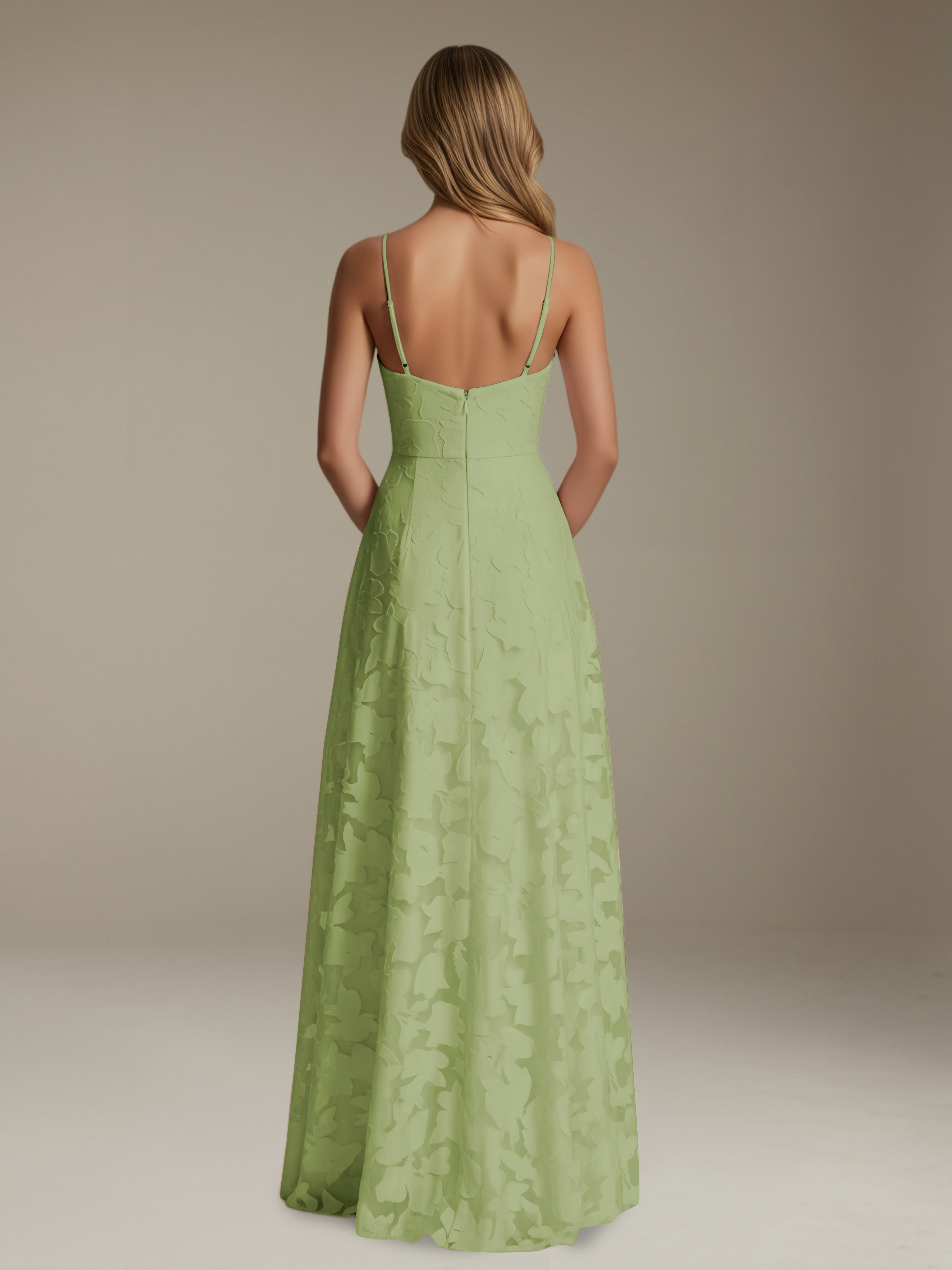 Women’s Floral Lace A-Line Maxi Dress | V-Neck Spaghetti Strap Occasion Gown