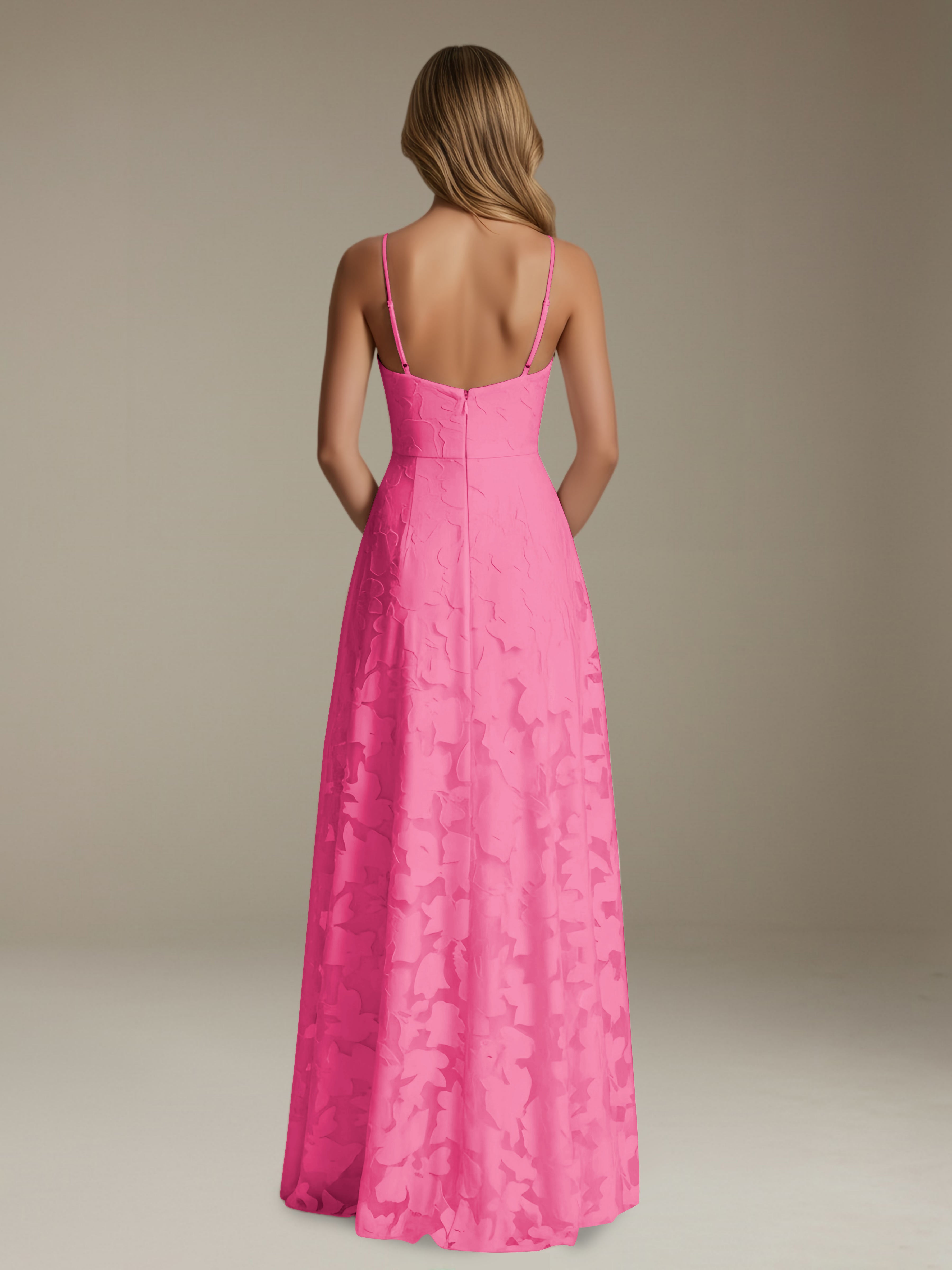 Women’s Floral Lace A-Line Maxi Dress | V-Neck Spaghetti Strap Occasion Gown