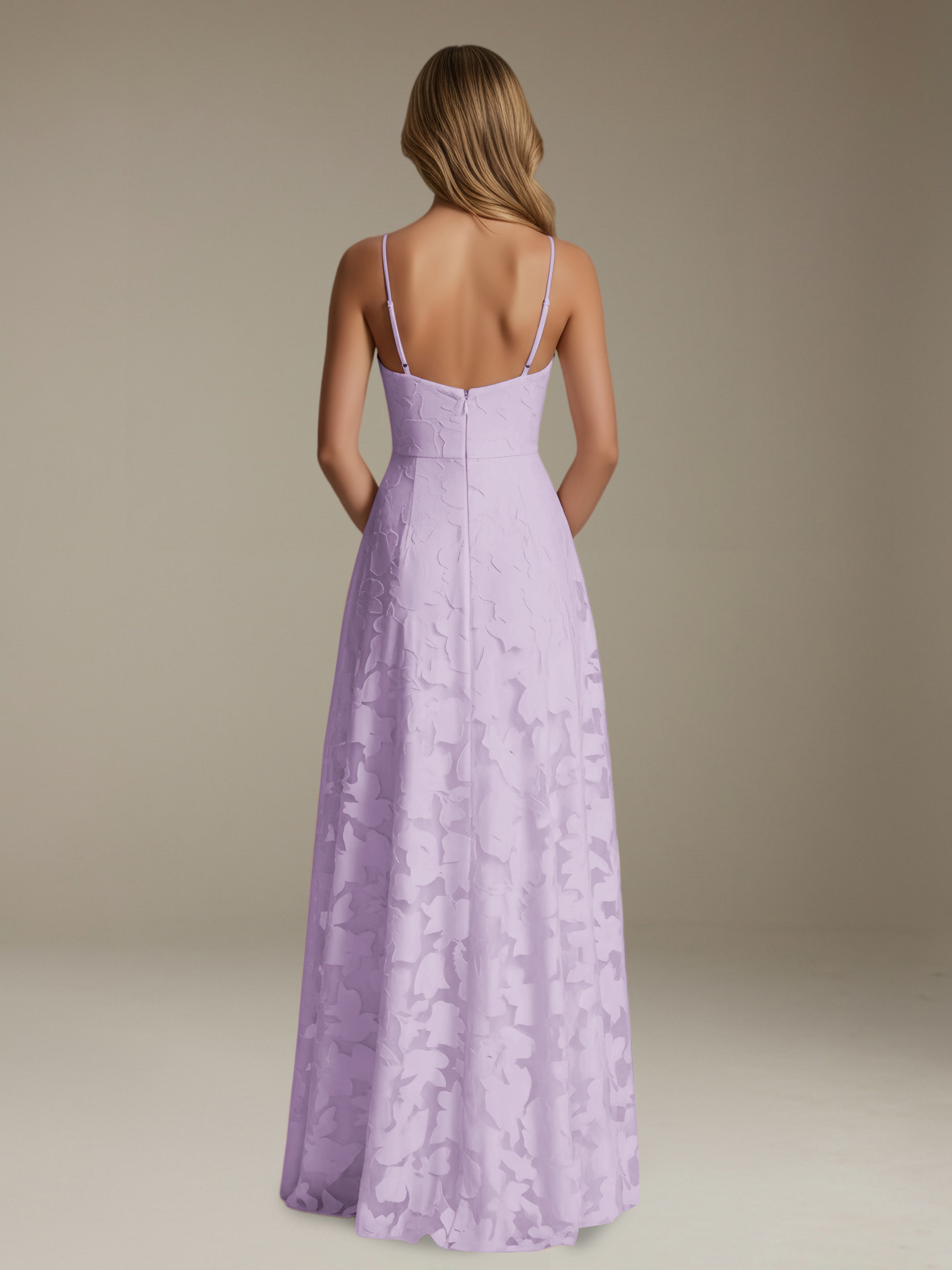 Women’s Floral Lace A-Line Maxi Dress | V-Neck Spaghetti Strap Occasion Gown