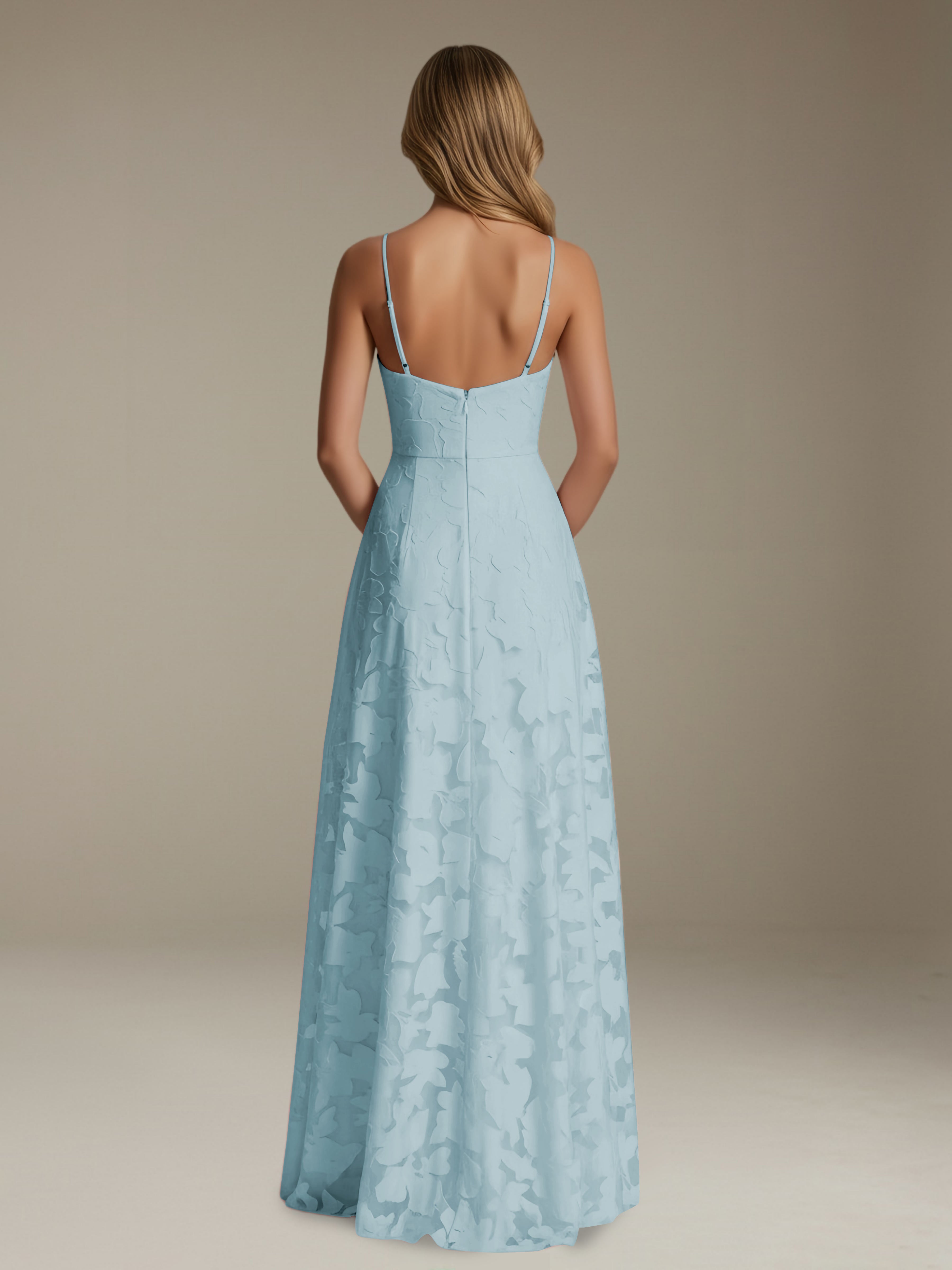 Women’s Floral Lace A-Line Maxi Dress | V-Neck Spaghetti Strap Occasion Gown