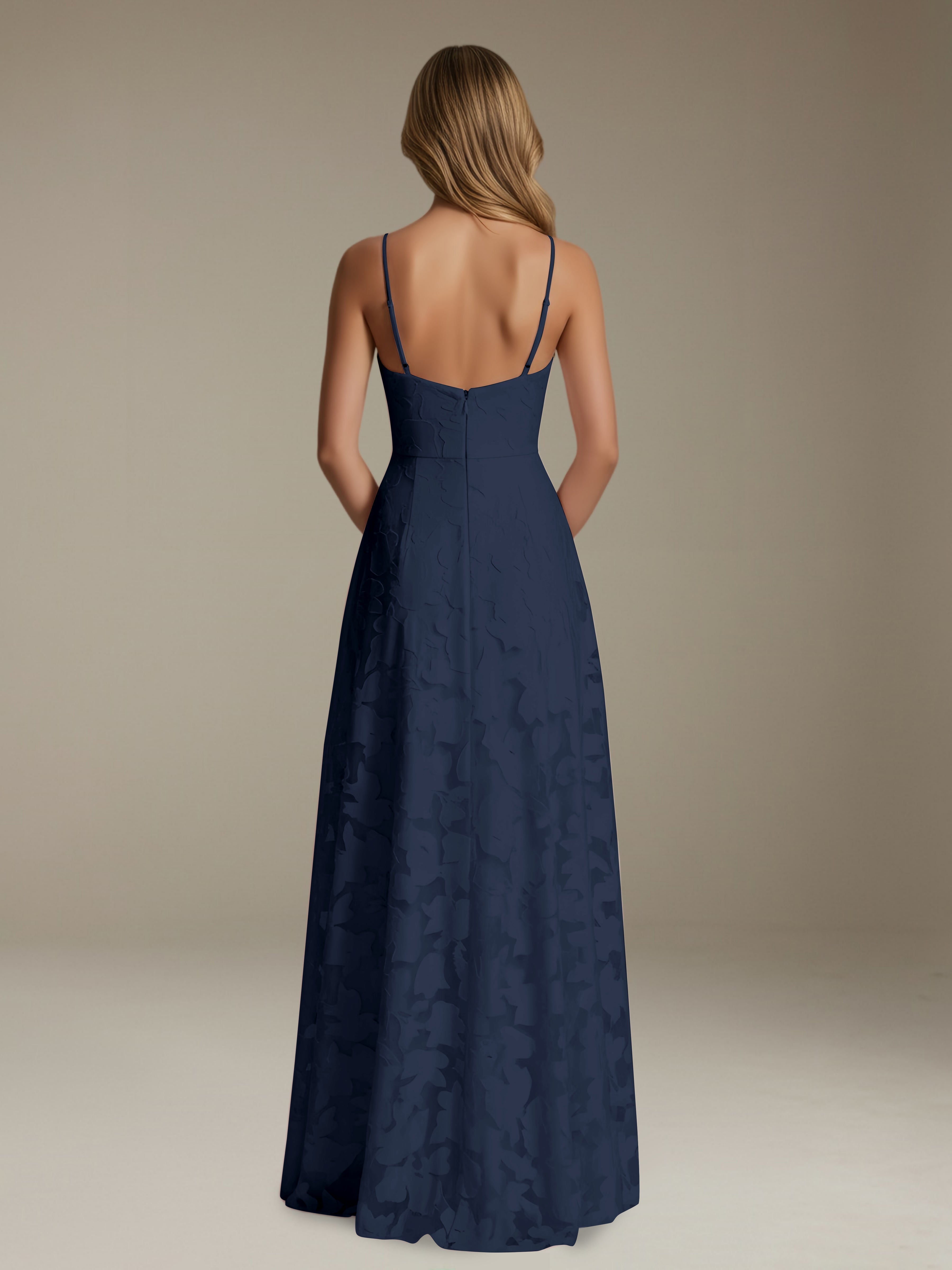 Women’s Floral Lace A-Line Maxi Dress | V-Neck Spaghetti Strap Occasion Gown