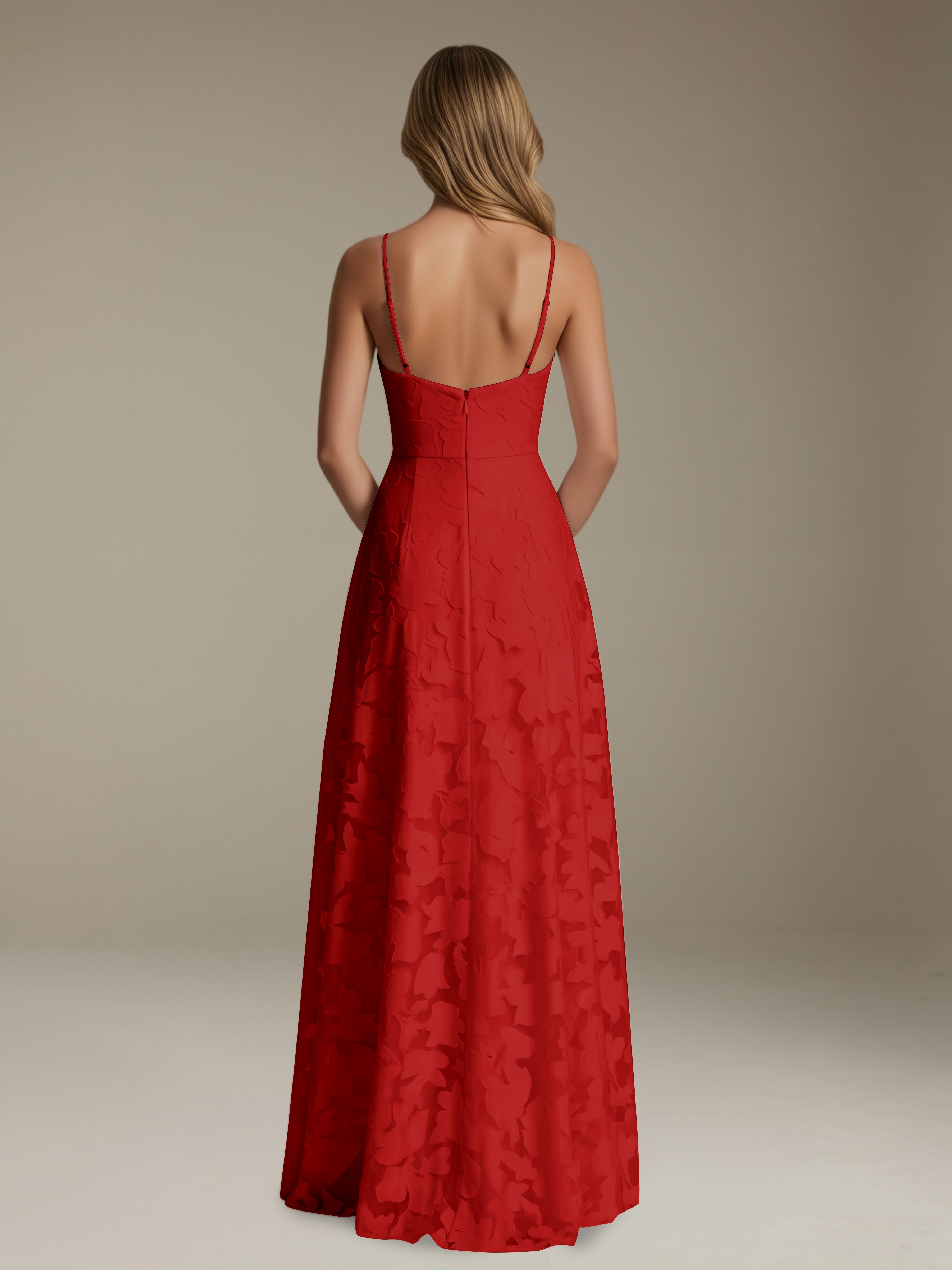 Women’s Floral Lace A-Line Maxi Dress | V-Neck Spaghetti Strap Occasion Gown