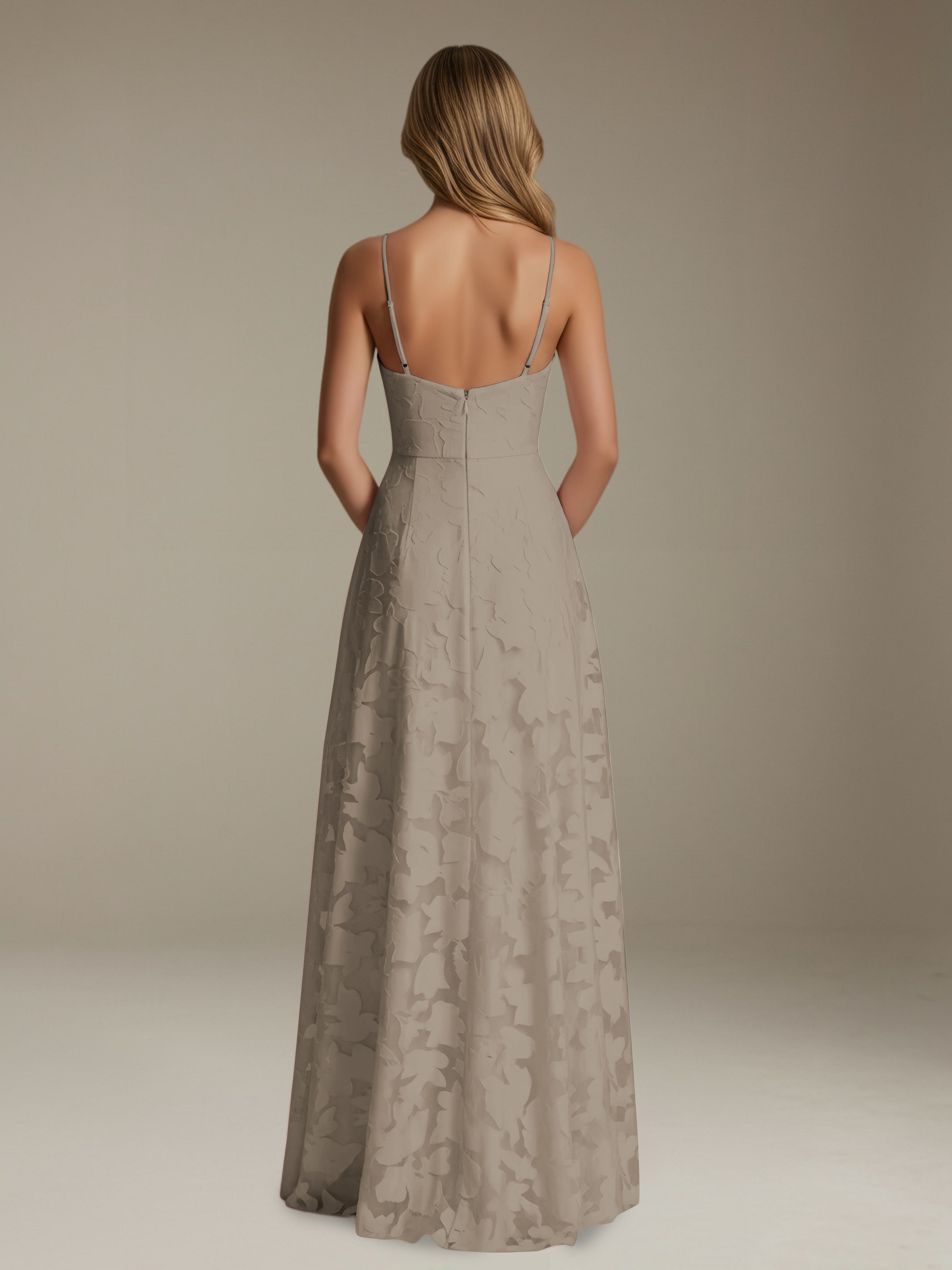 Women’s Floral Lace A-Line Maxi Dress | V-Neck Spaghetti Strap Occasion Gown